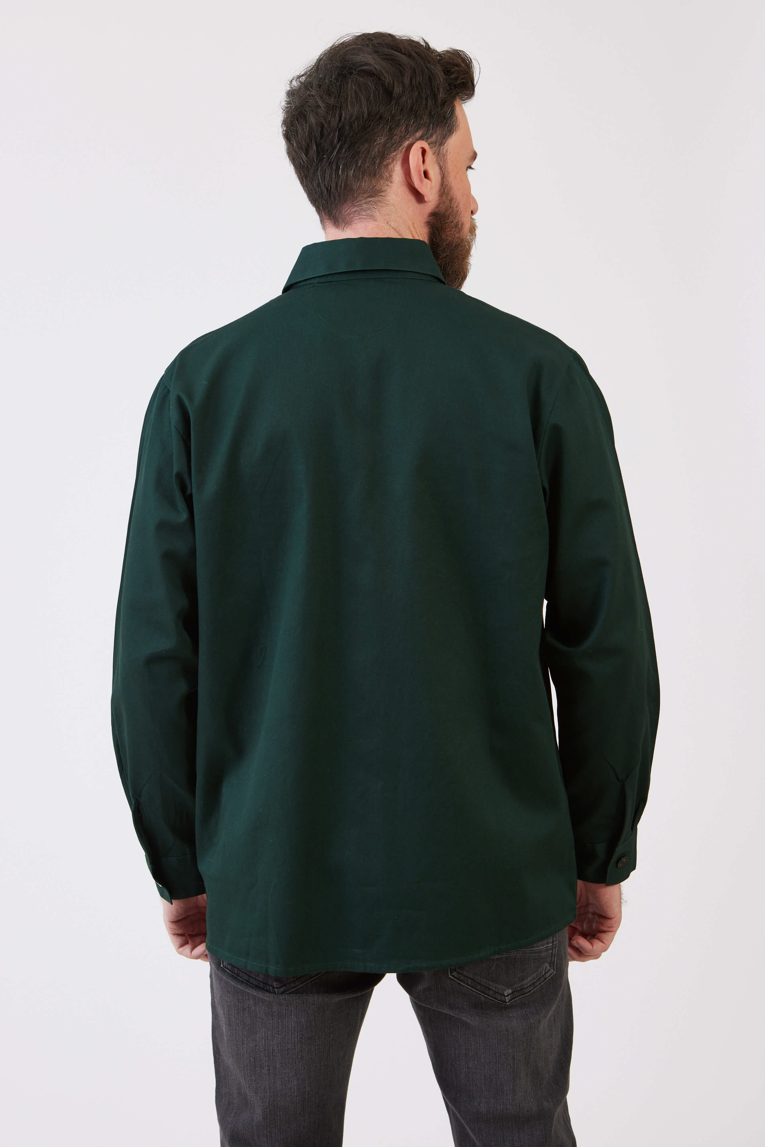 חולצת עבודה כותנה שרוול ארוך - ירוק בקבוק WORKER