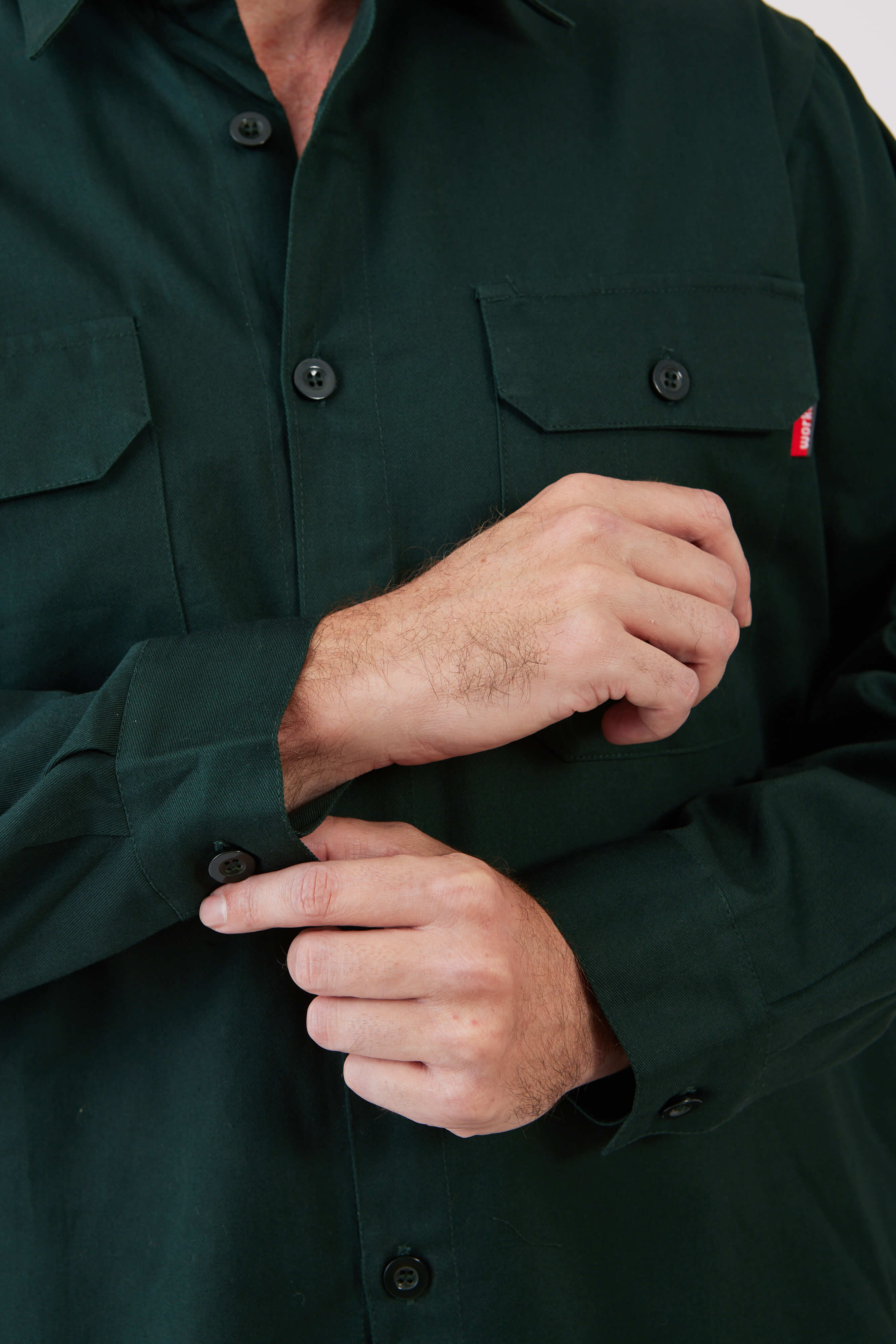 חולצת עבודה כותנה שרוול ארוך - ירוק בקבוק WORKER