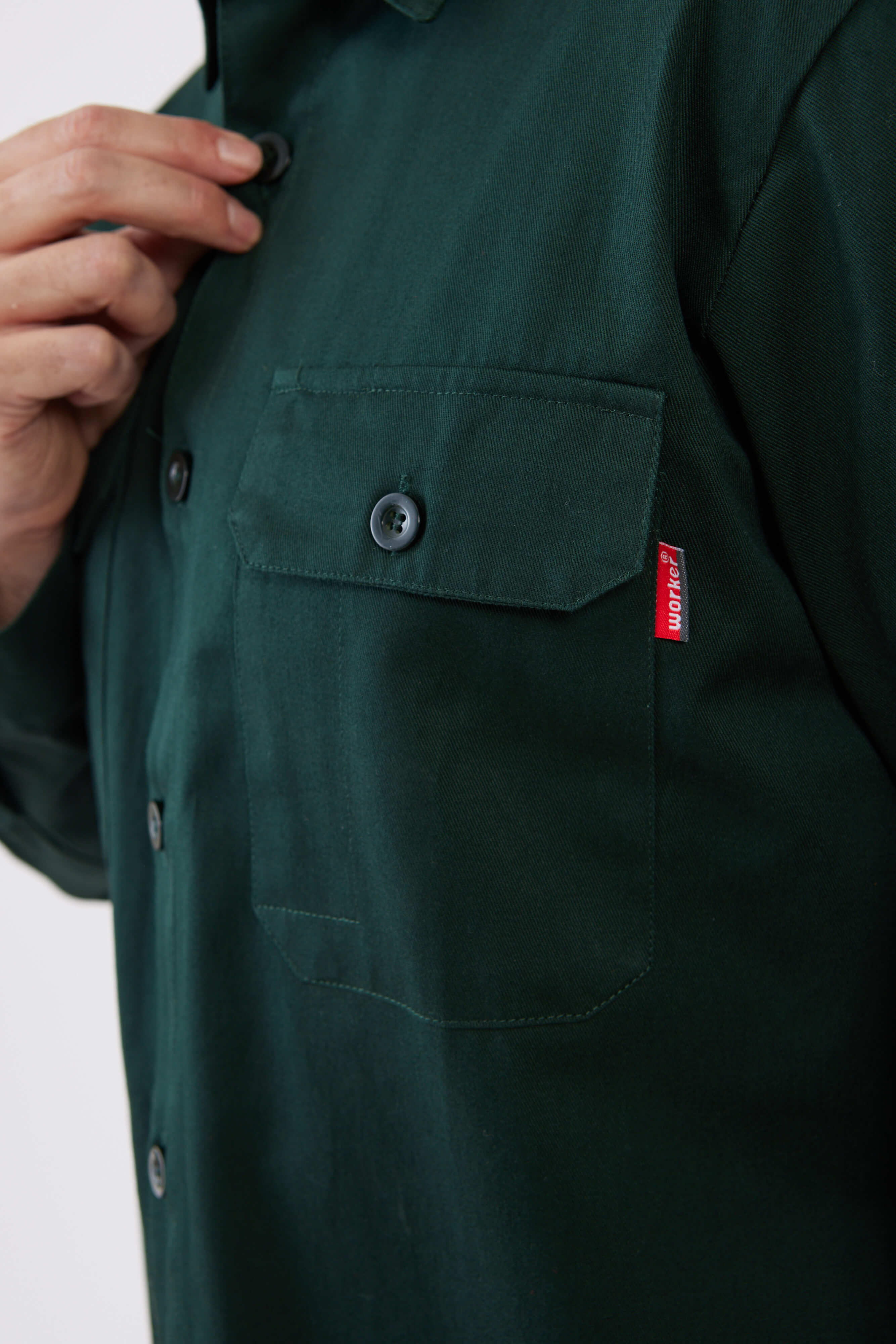 חולצת עבודה כותנה שרוול ארוך - ירוק בקבוק WORKER