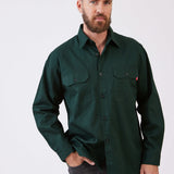 חולצת עבודה כותנה שרוול ארוך - ירוק בקבוק WORKER