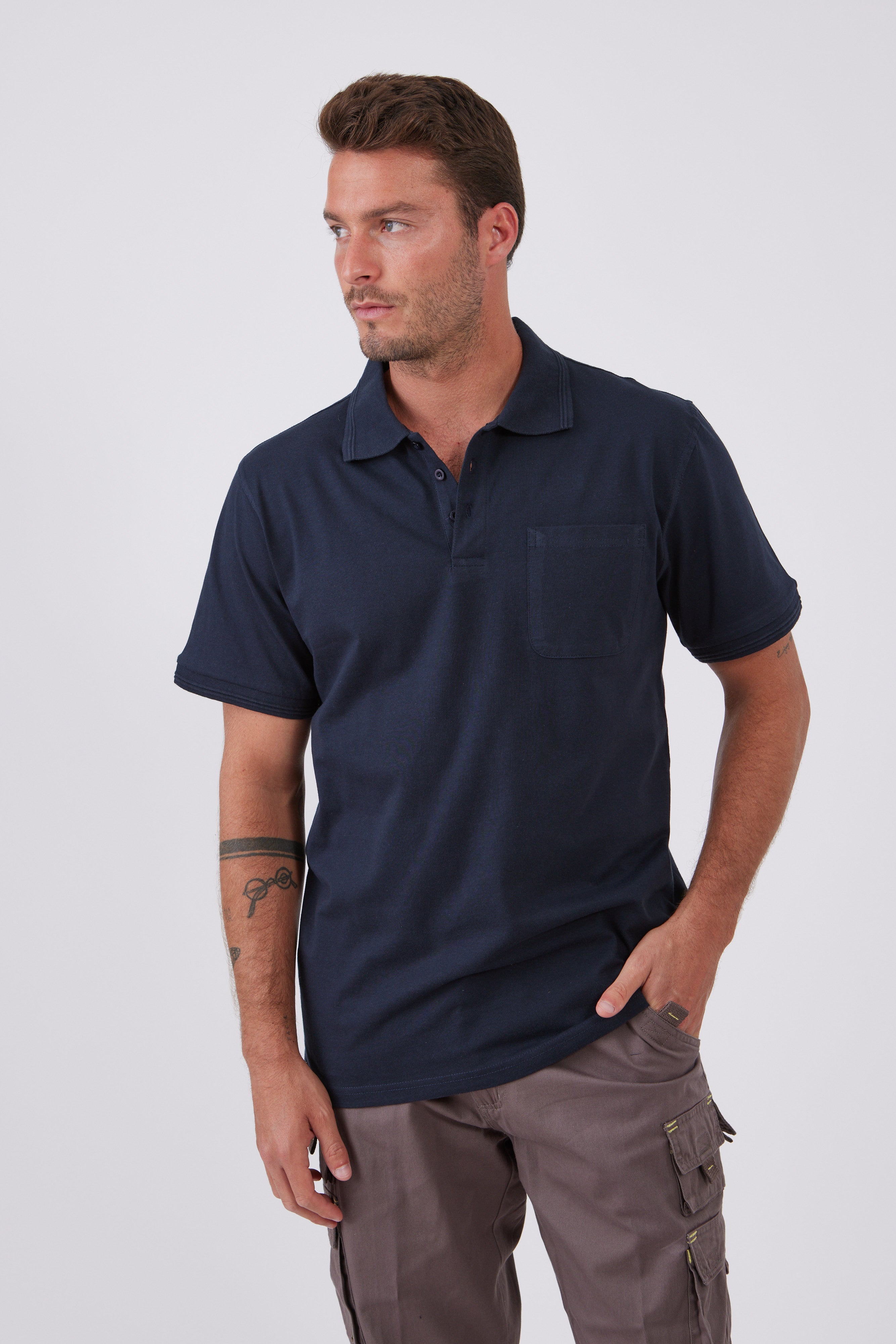 חולצת פולו עם כיס מידות גדולות - כחול כהה WORKER