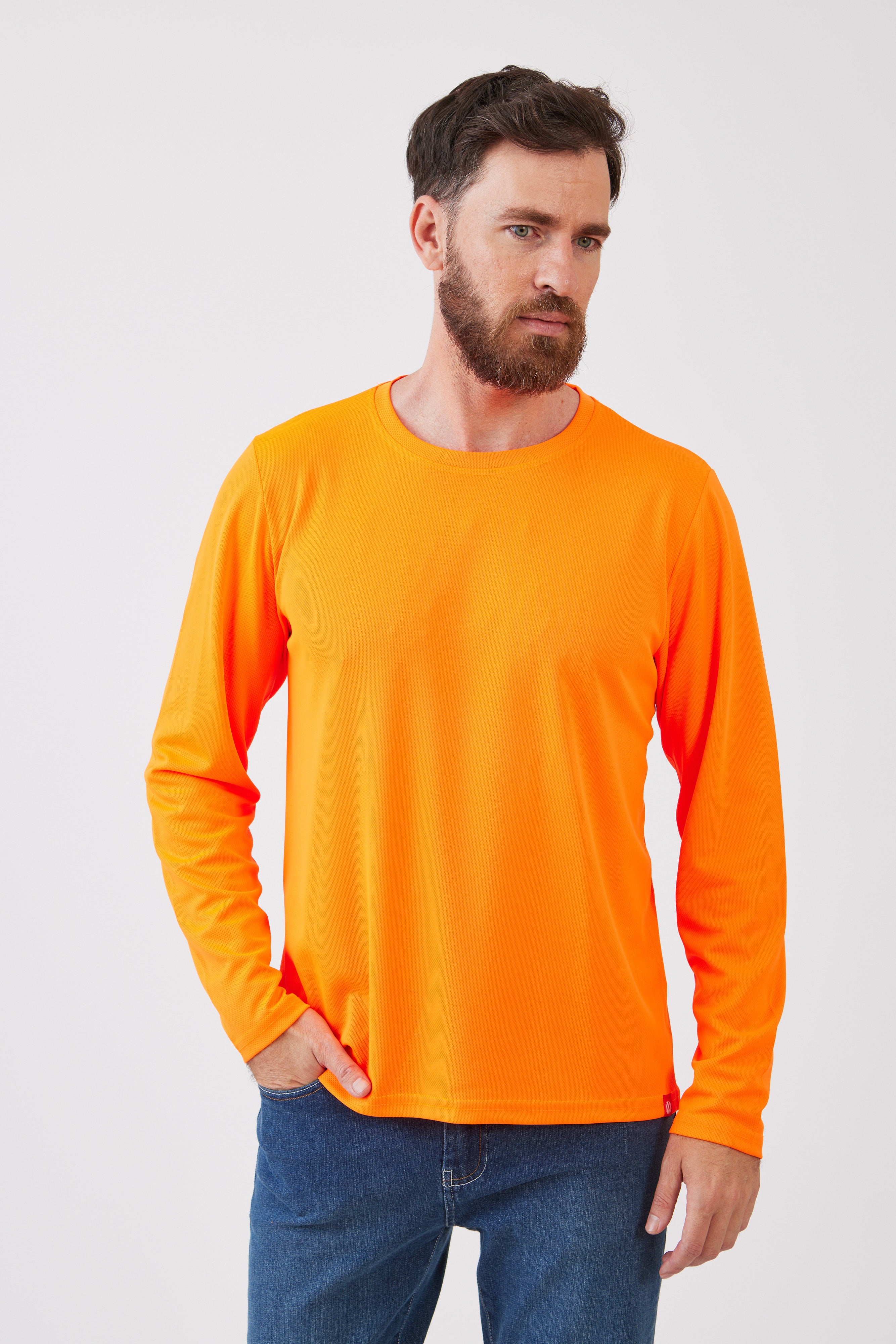 חולצת דרייפיט זוהרת שרוול ארוך - כתום WORKER