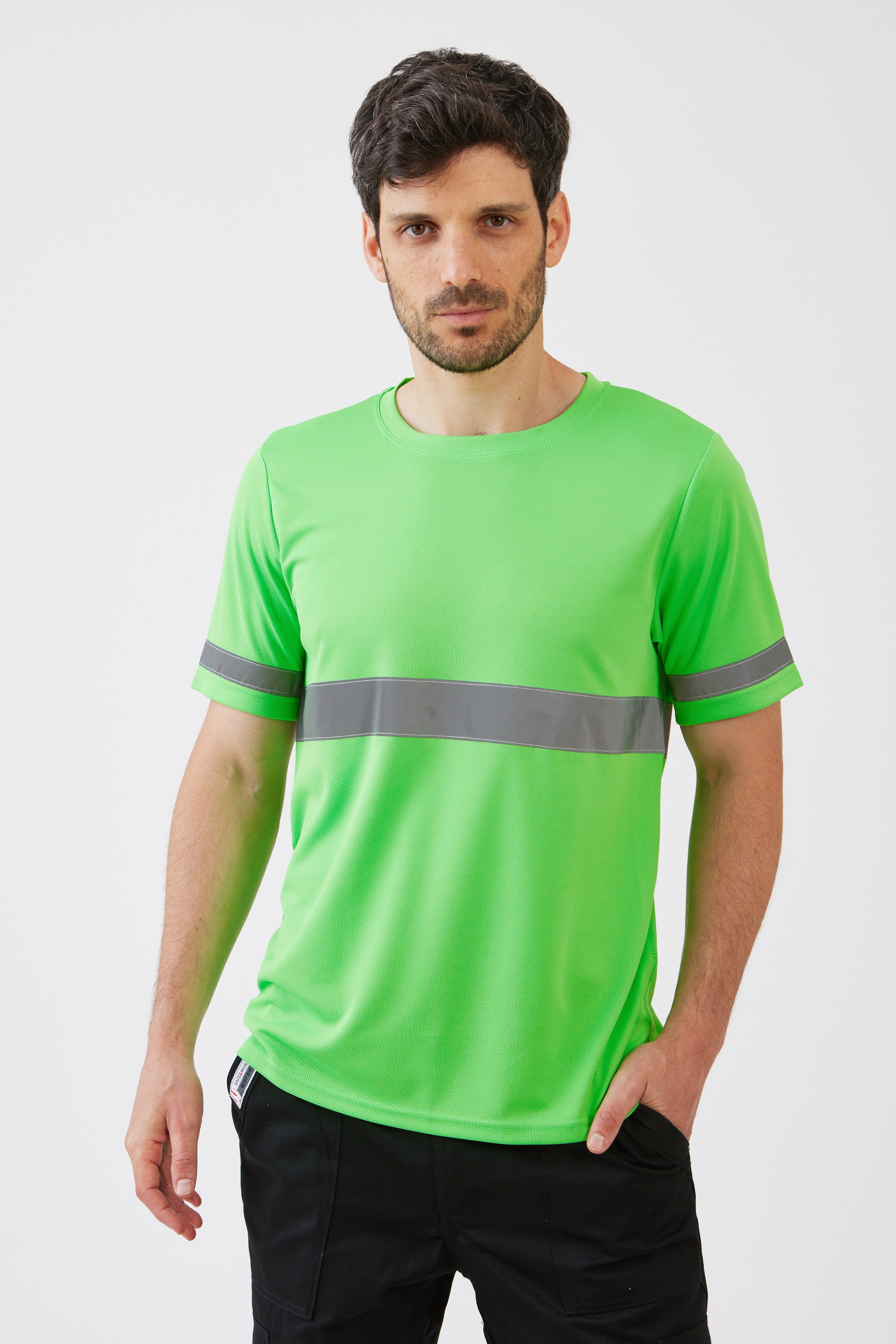 חולצת דרייפיט עם פסים זוהרים - ירוק WORKER