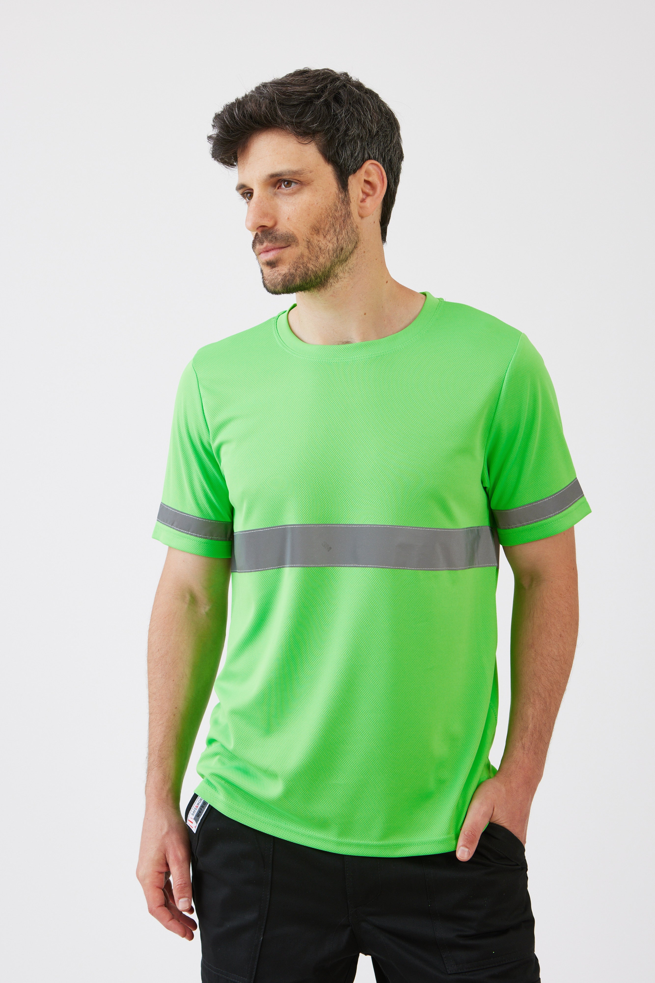 חולצת דרייפיט עם פסים זוהרים - ירוק WORKER