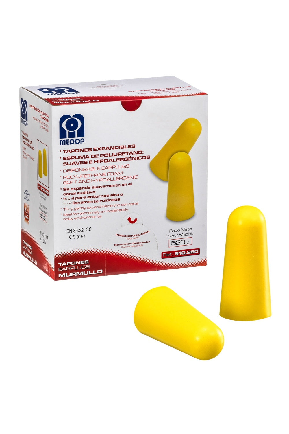 אטמי אוזניים חד פעמיים - קופסה 500 זוגות MEDOP