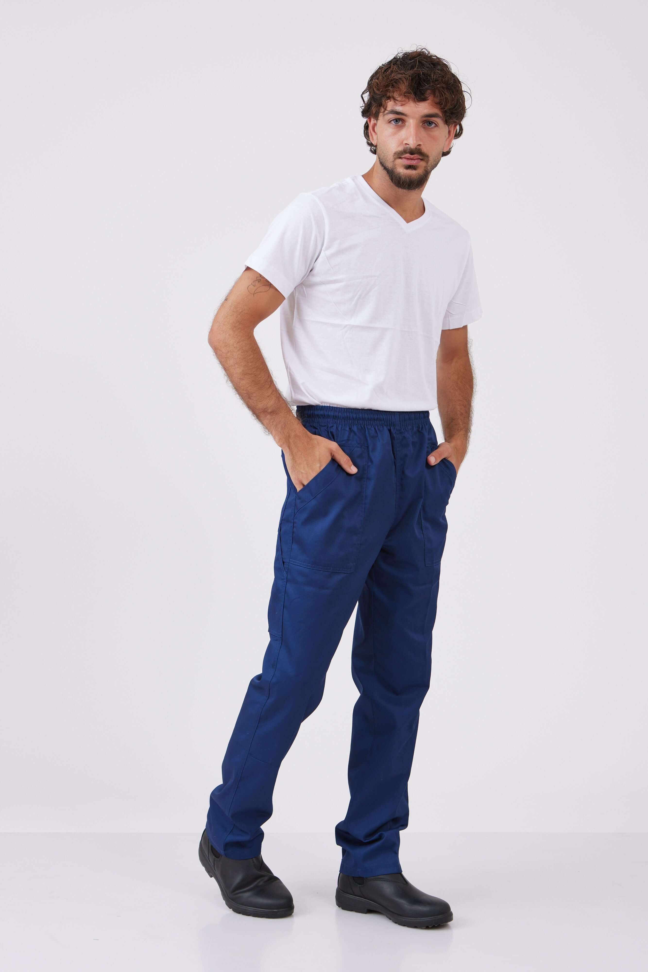 מכנסי עבודה עם גומי מלא - כחול כהה WORKER