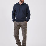 סווטשירט עם צווארון וכיס - כחול כהה WORKER