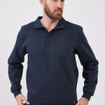 סווטשירט עם צווארון וכיס מידות גדולות - כחול כהה WORKER