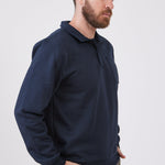 סווטשירט עם צווארון וכיס מידות גדולות - כחול כהה WORKER