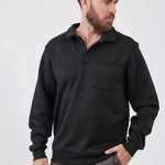 סווטשירט עם צווארון וכיס - שחור WORKER