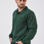 סווטשירט עם צווארון וכיס מידות גדולות - ירוק בקבוק WORKER