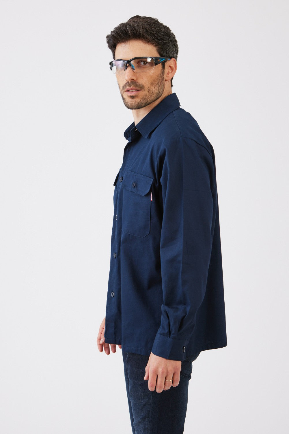 חולצת עבודה כותנה שרוול ארוך - כחול כהה WORKER