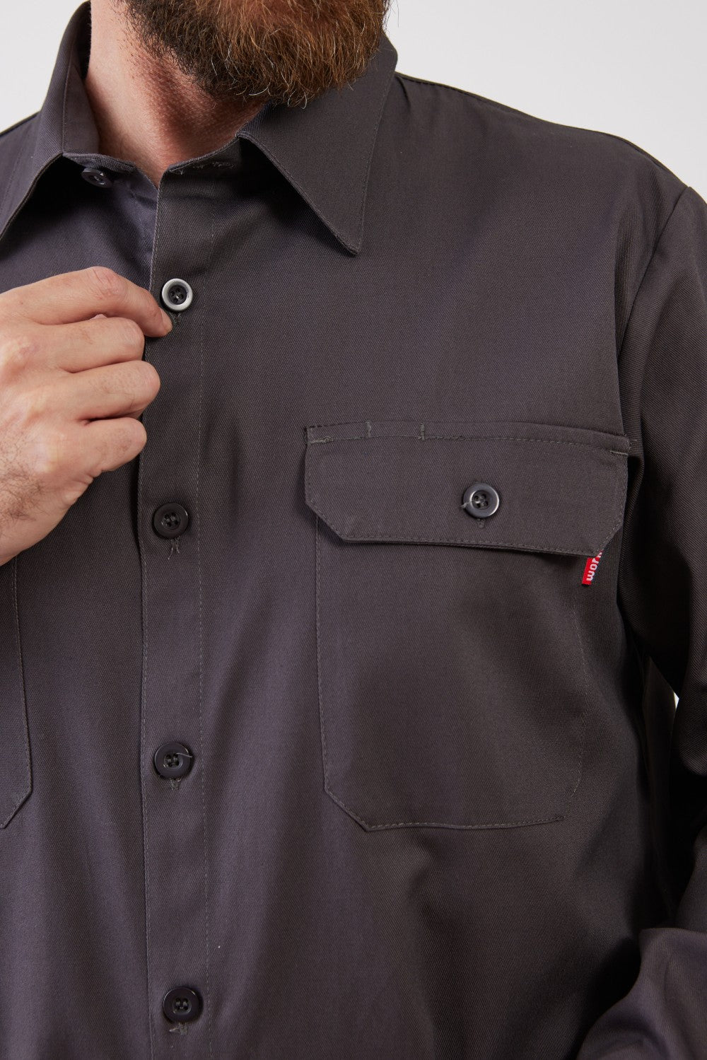 חולצת עבודה כותנה שרוול ארוך - אפור עכבר WORKER