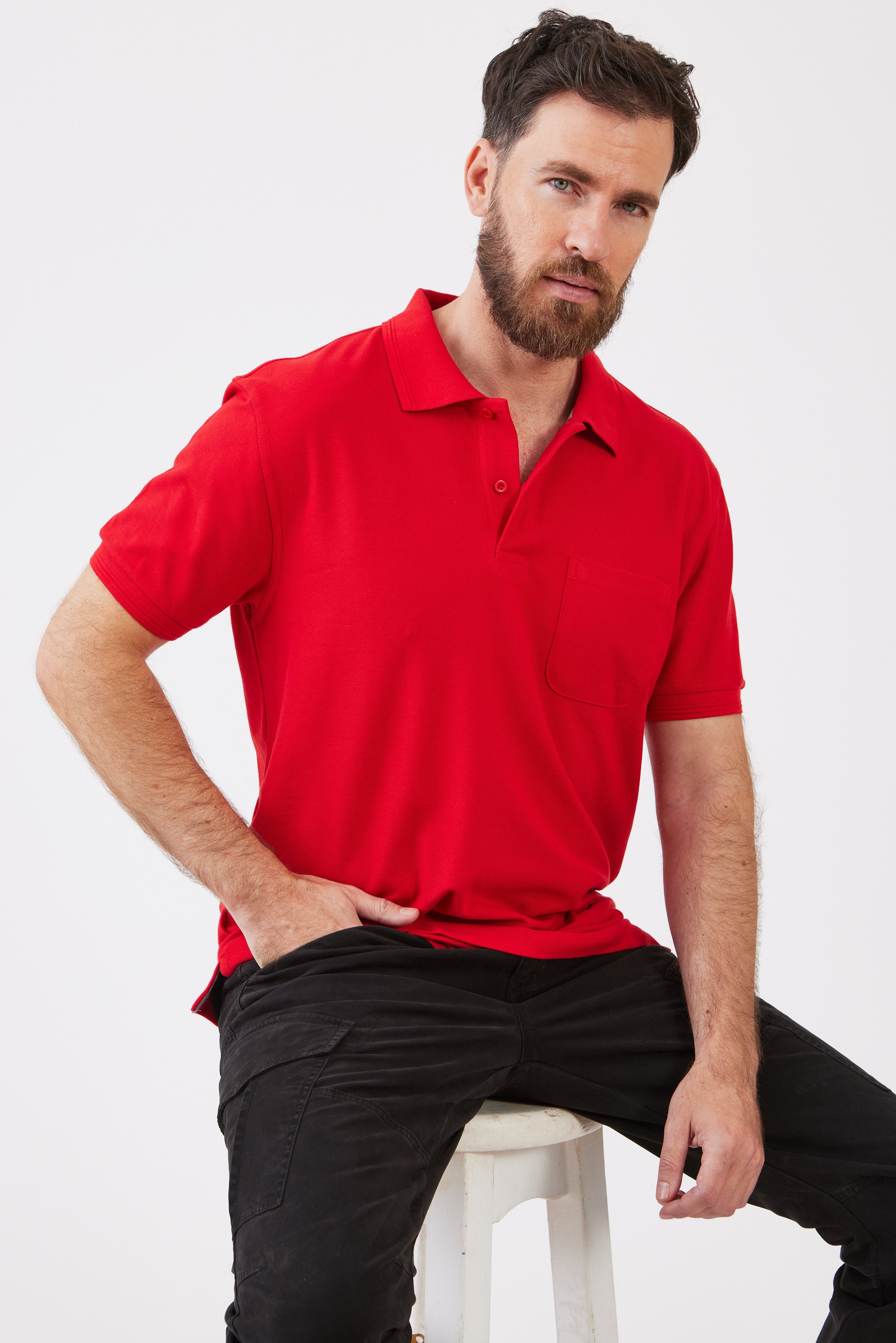 חולצת פולו עם כיס - אדום WORKER
