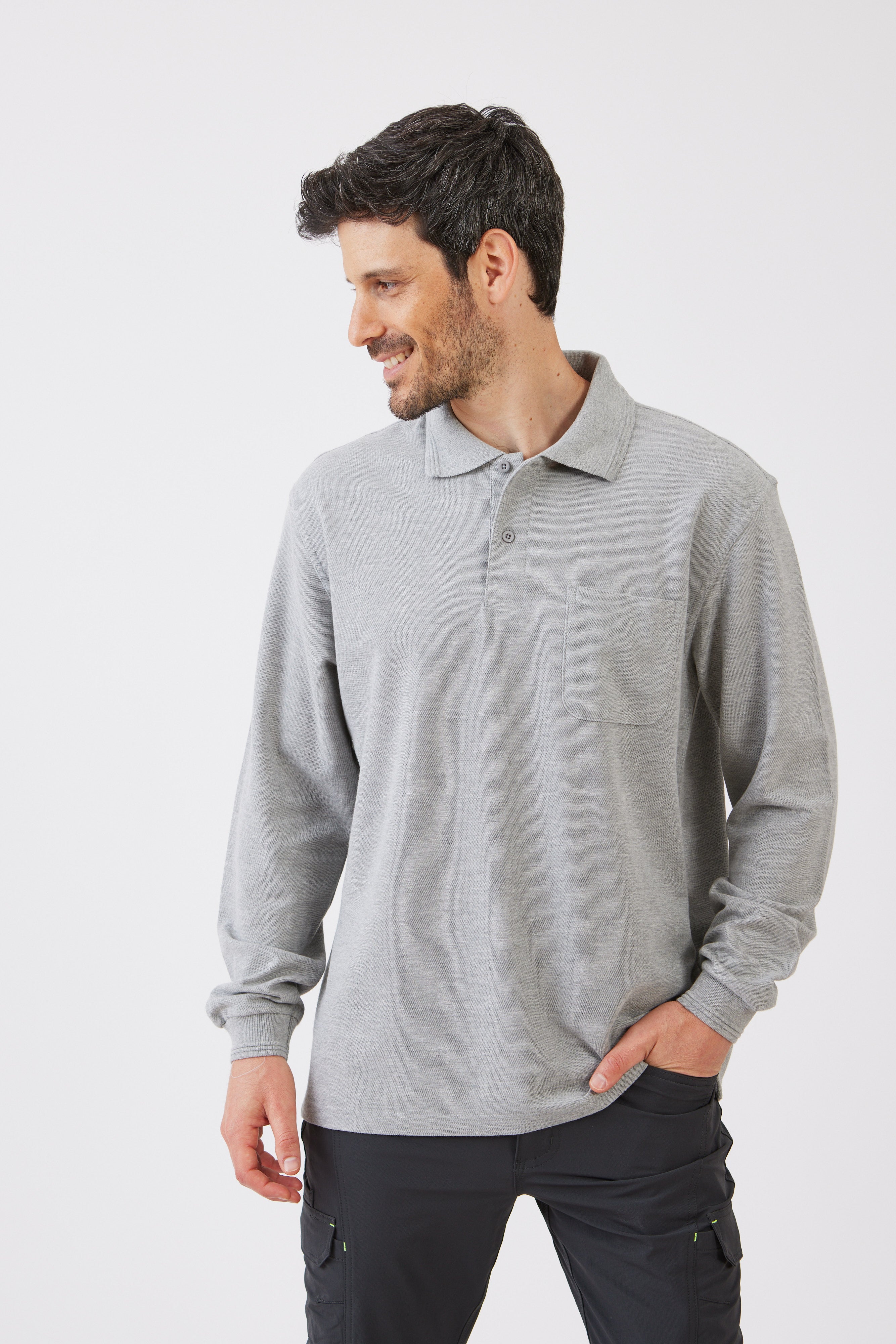 חולצת פולו שרוול ארוך עם כיס - מלאנז' WORKER