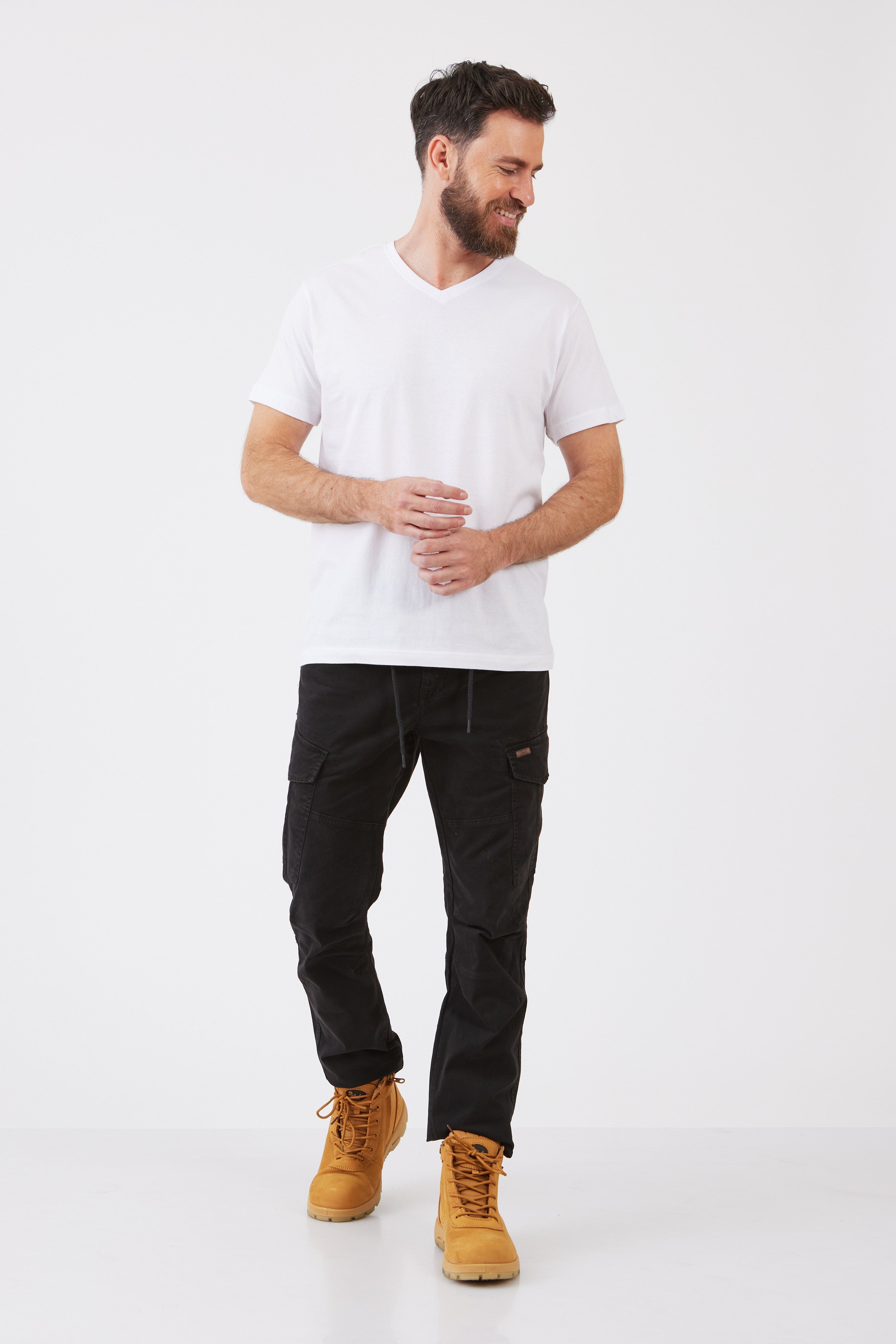 טישירט צווארון V - לבן WORKER