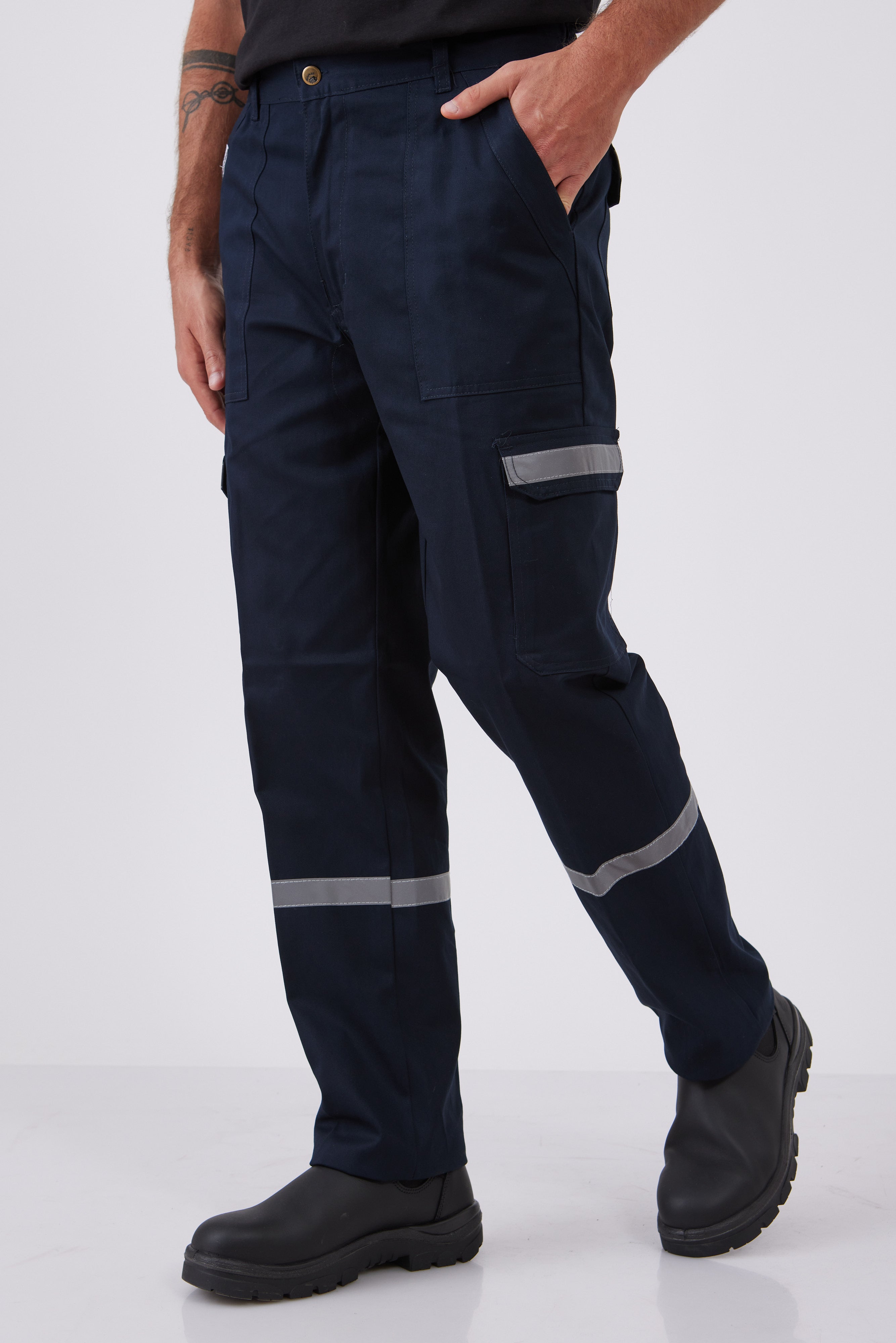 מכנסי עבודה עם פסים זוהרים - כחול כהה WORKER