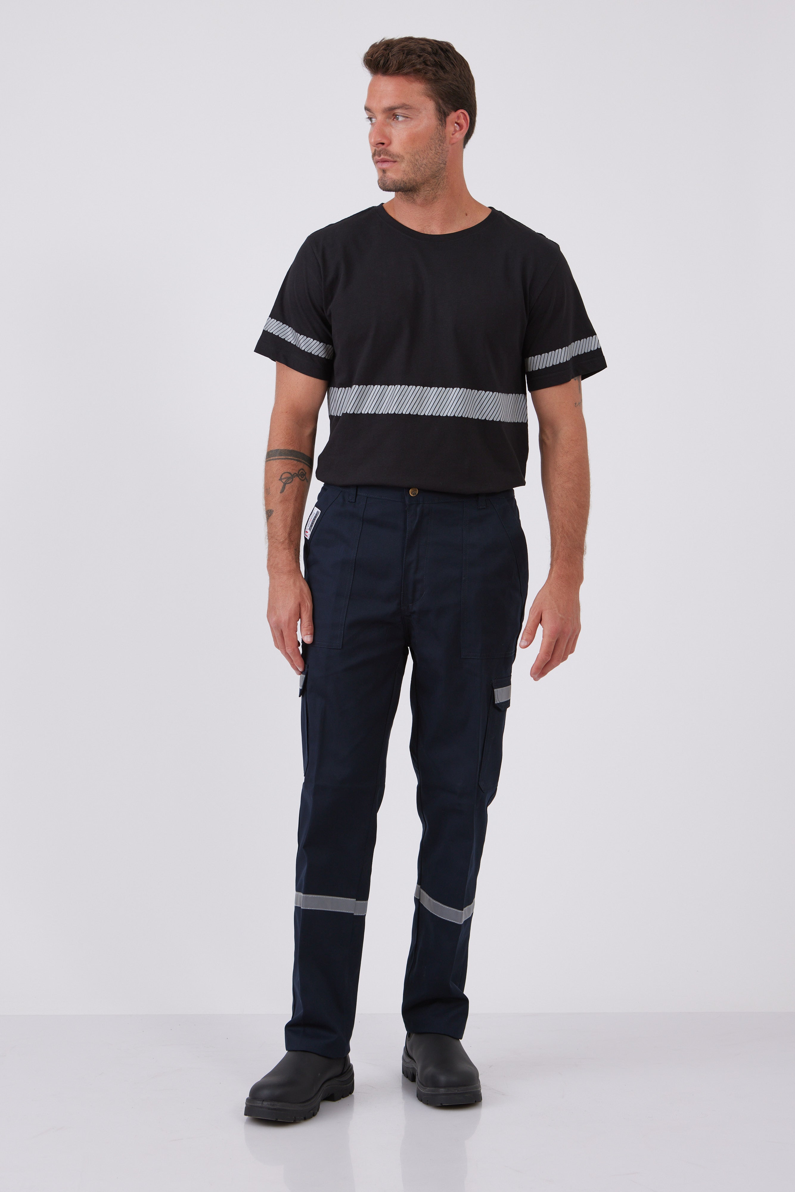 מכנסי עבודה עם פסים זוהרים - כחול כהה WORKER