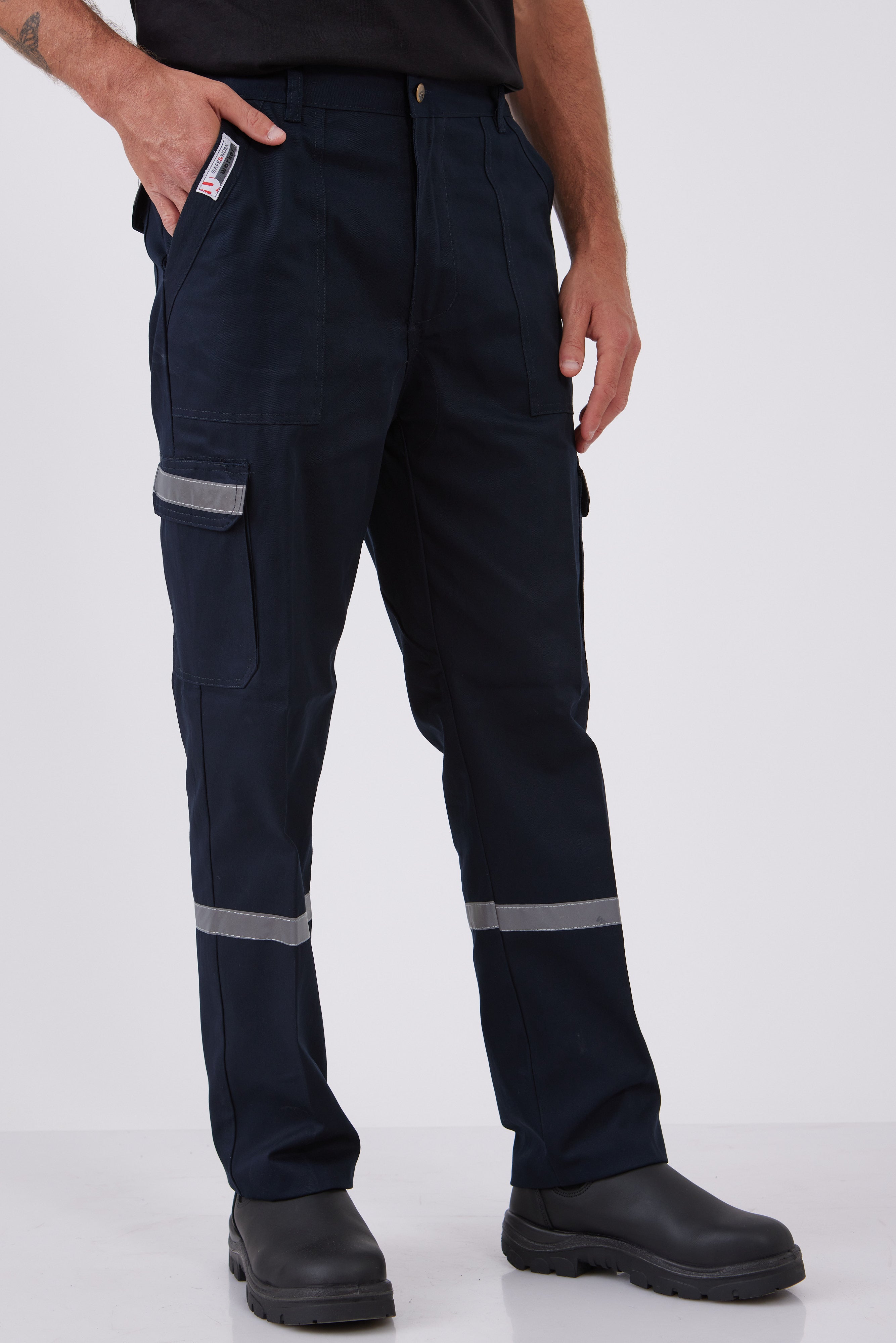 מכנסי עבודה עם פסים זוהרים - כחול כהה WORKER