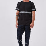 טישירט עם פסים זוהרים - שחור WORKER