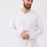 טישירט צווארון V שרוול ארוך - לבן WORKER