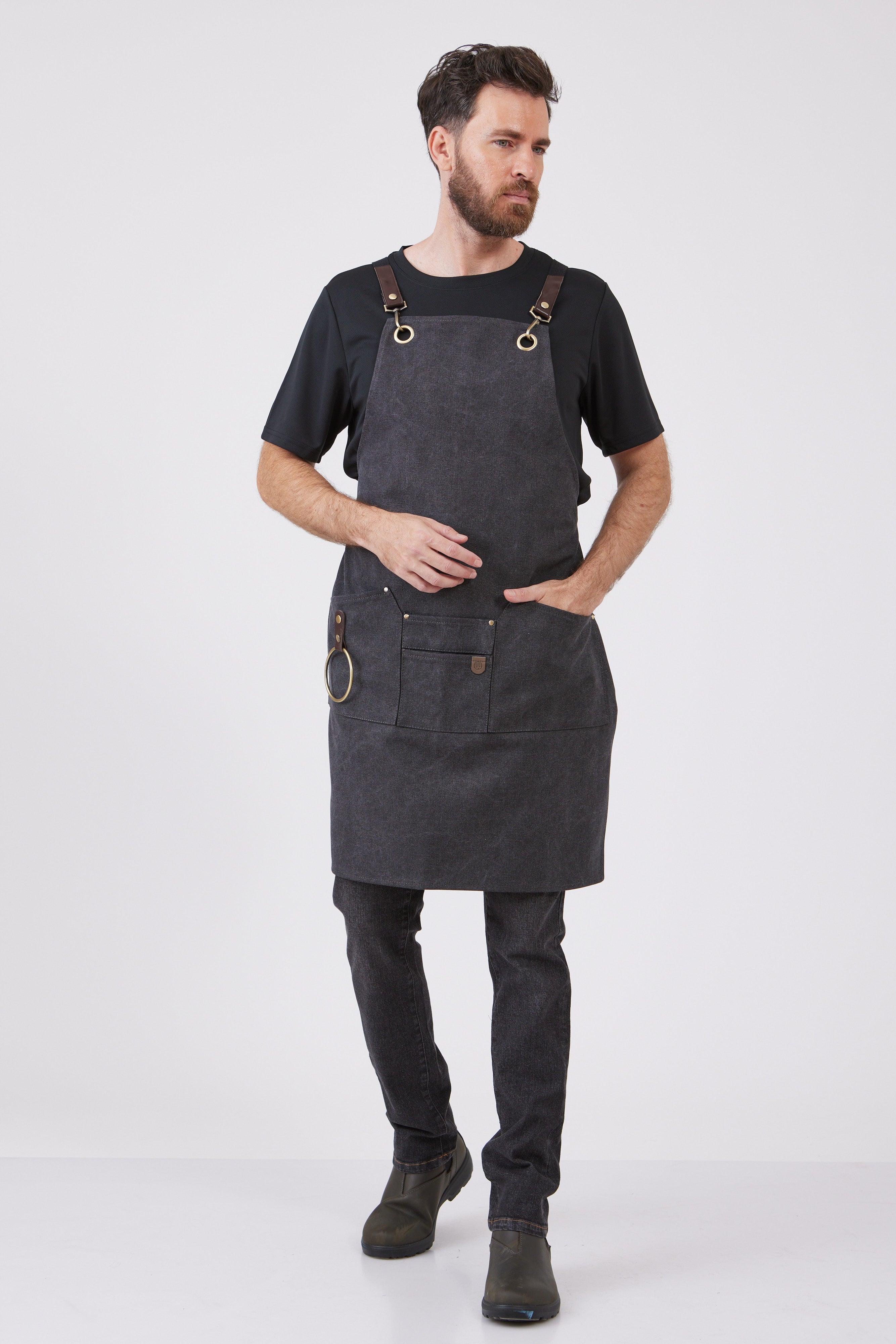 סינר קנבס שלם עם רצועות קשירה - שחור WORKER