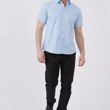 חולצה מכופתרת שרוול קצר בגזרת Slim - תכלת WORKER