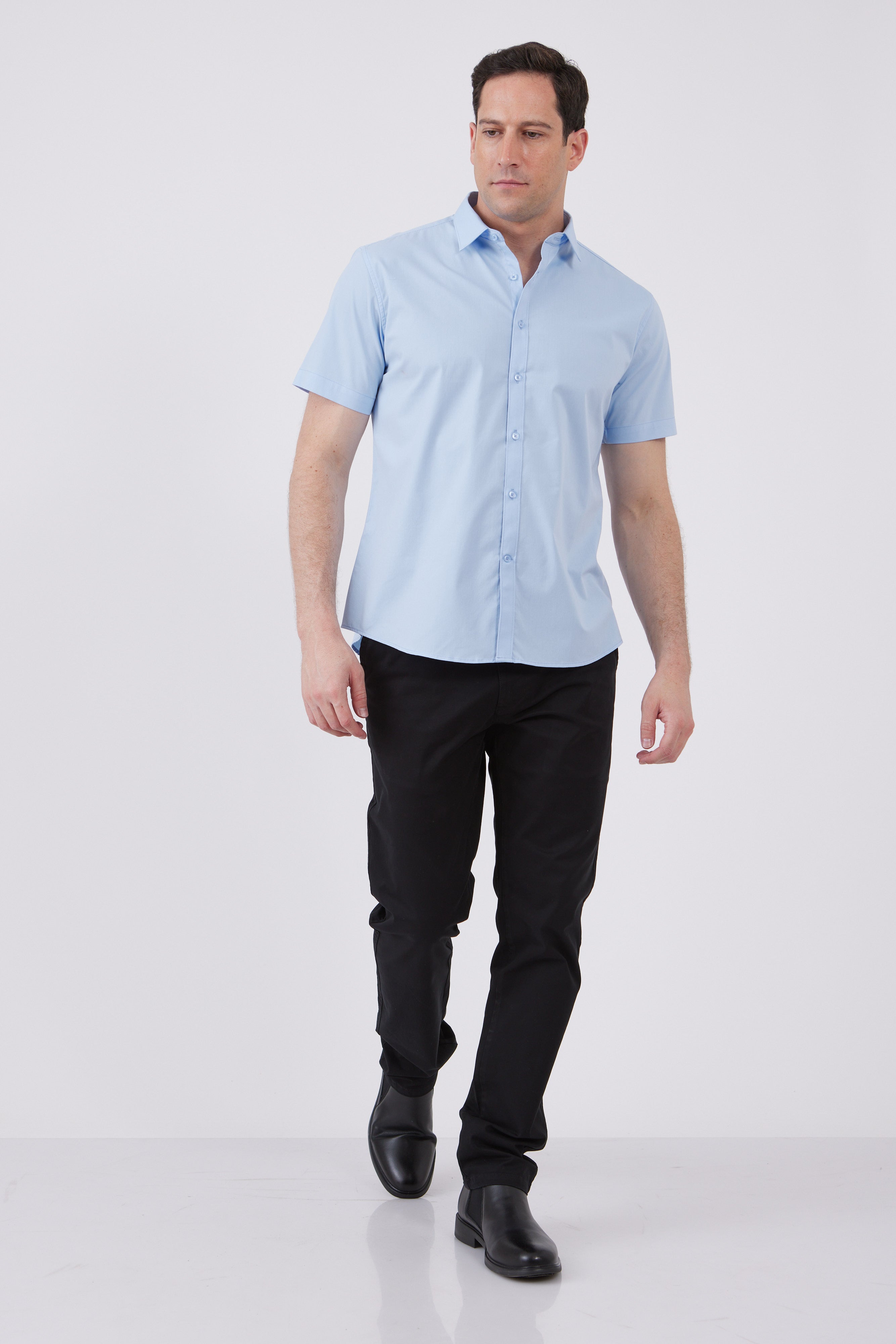 חולצה מכופתרת שרוול קצר בגזרת Slim - תכלת WORKER