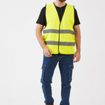 אפוד זוהר 2 פסים רוחביים 1 בשקית - צהוב WORKER