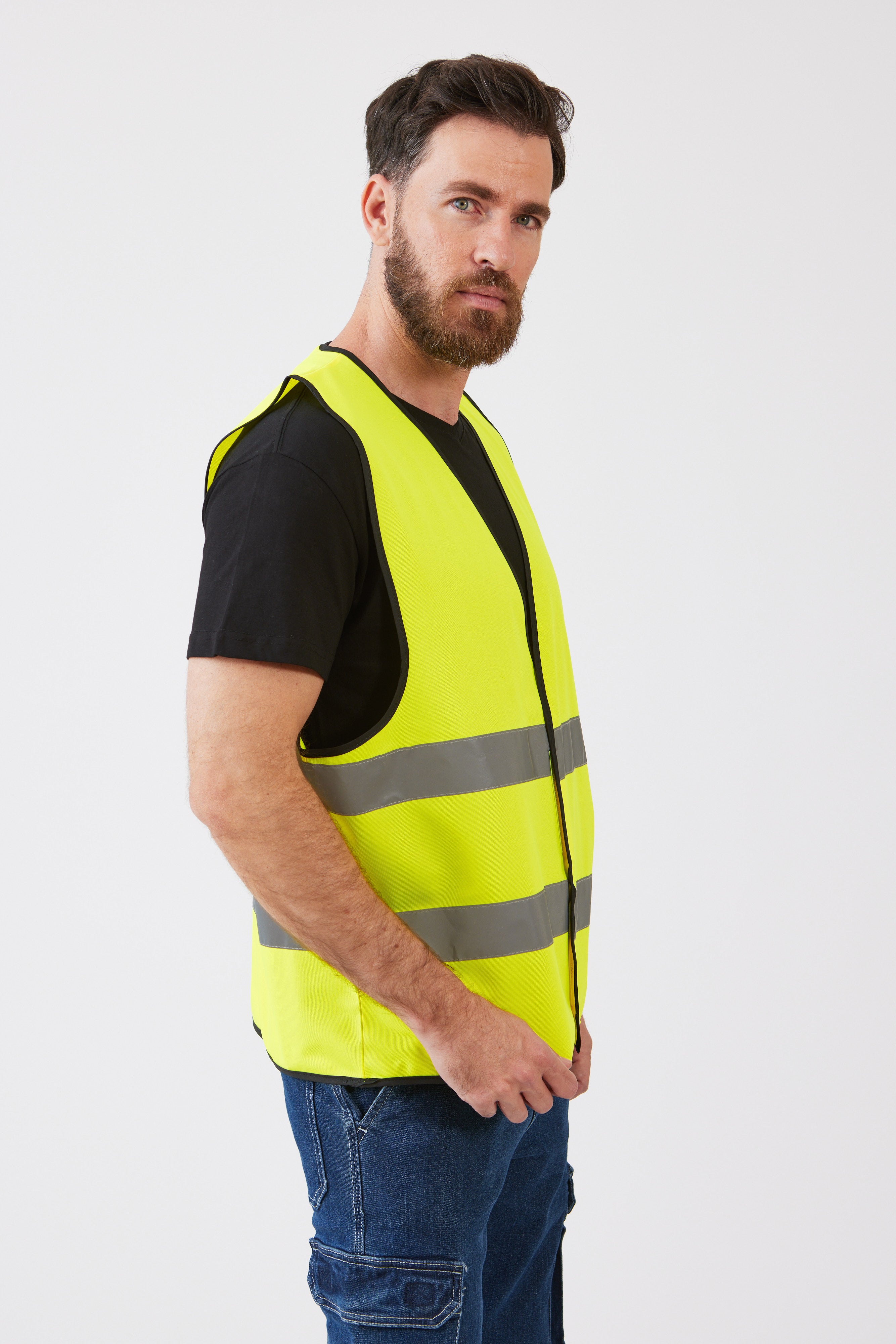 אפוד זוהר 2 פסים רוחביים 1 בשקית - צהוב WORKER