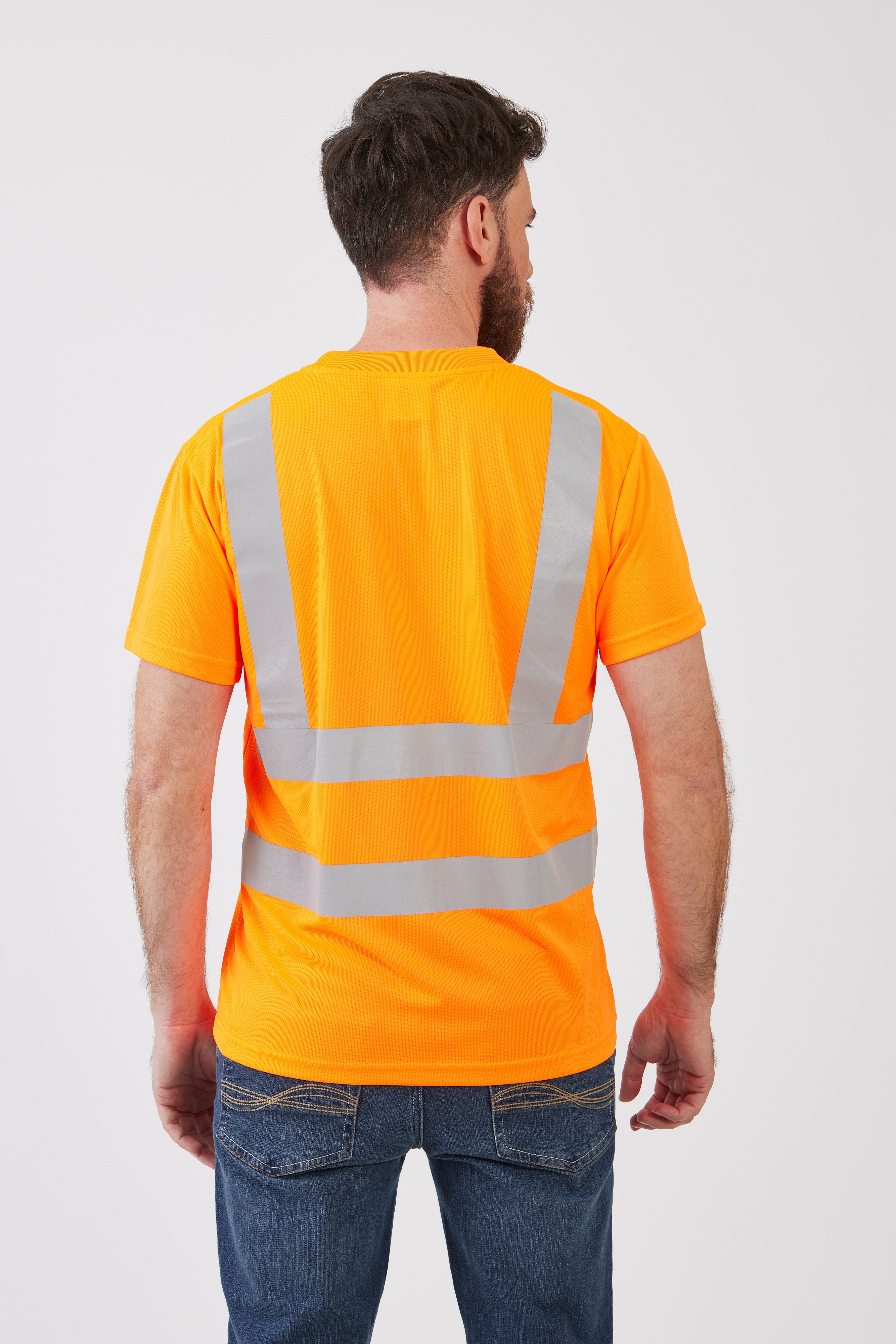 חולצת עבודה דרייפיט עם פסים זוהרים - כתום WORKER