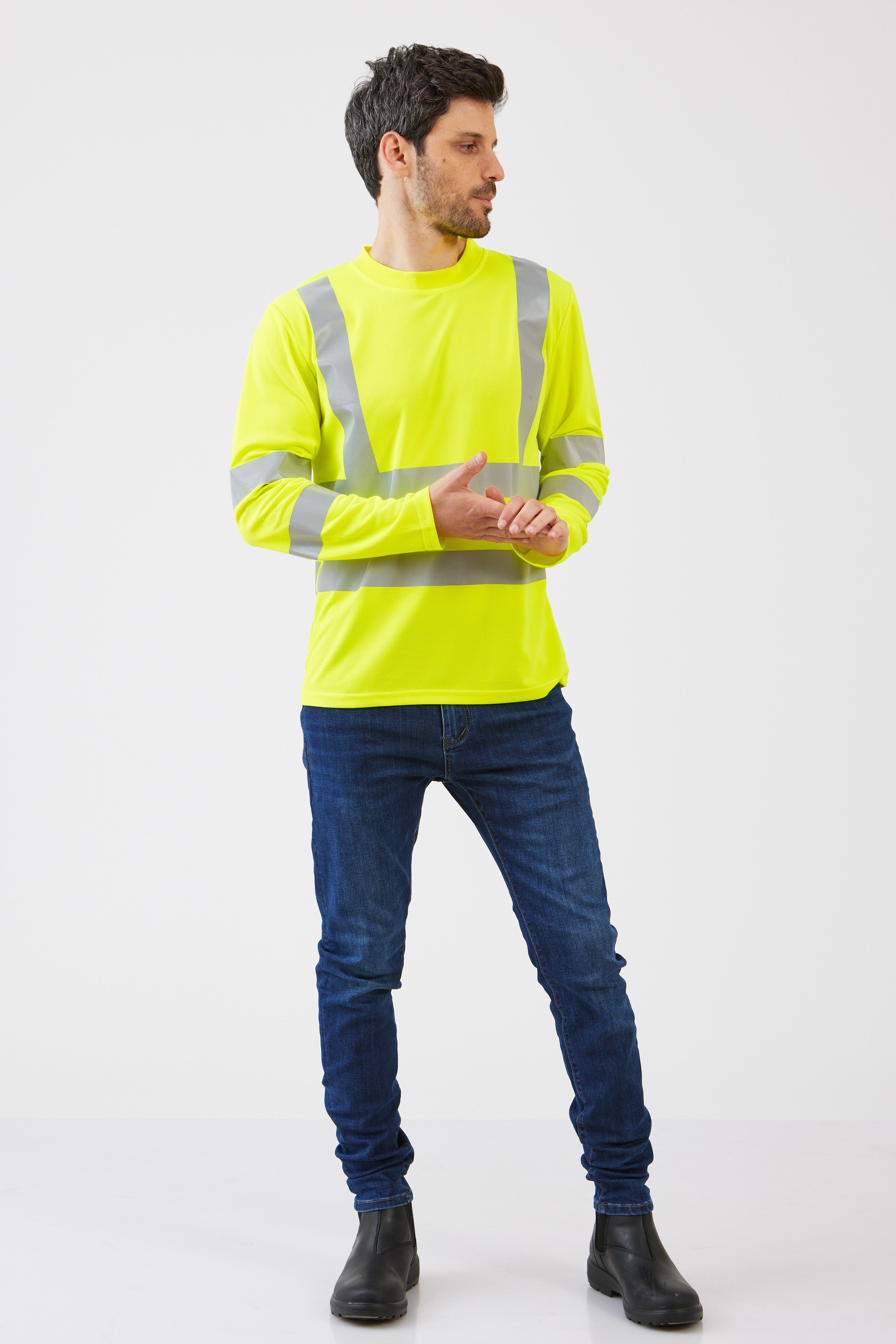 חולצת עבודה דרייפיט עם פסים זוהרים - צהוב WORKER