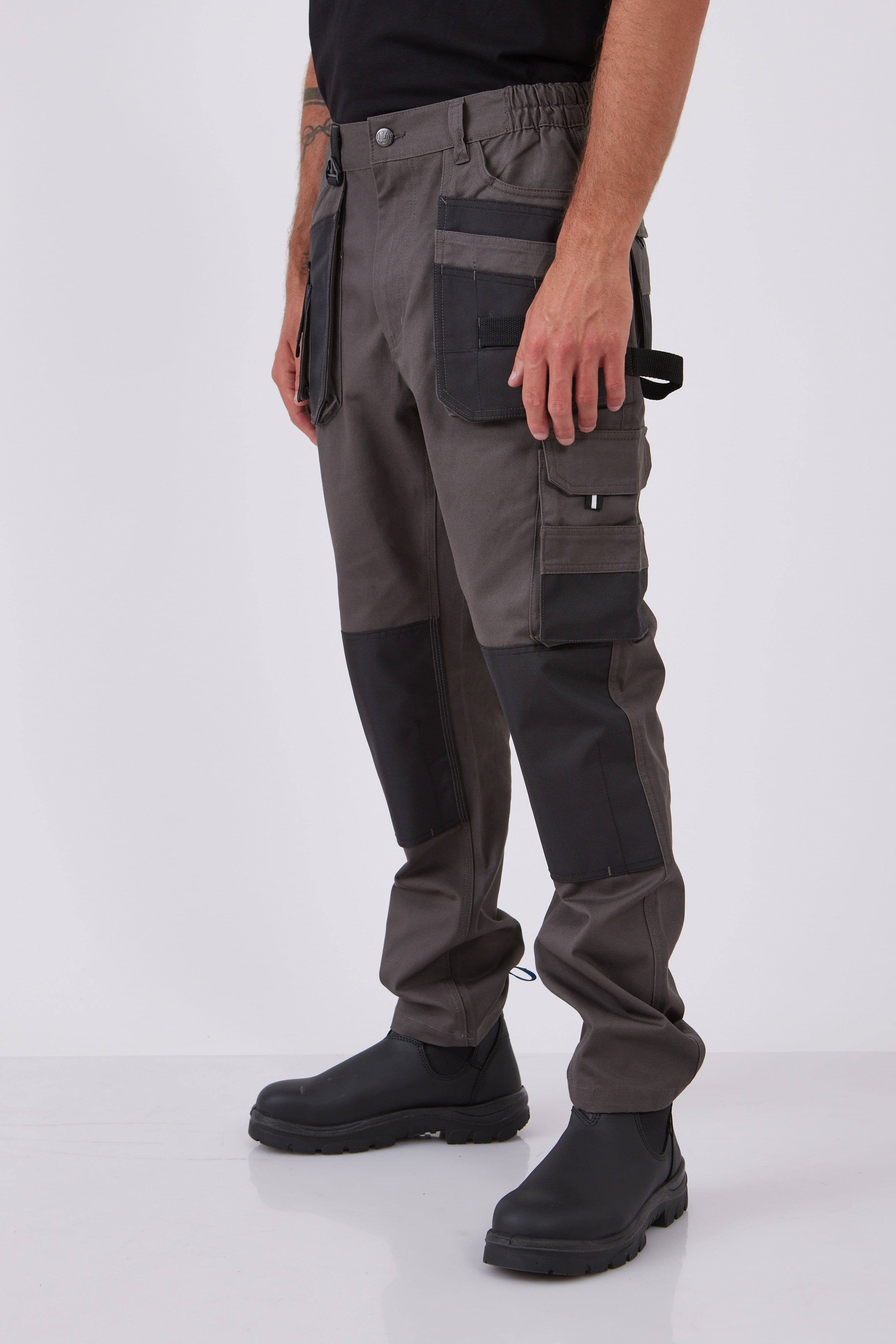 מכנסי עבודה מקצועיים לבנאים - אפור עכבר WORKER