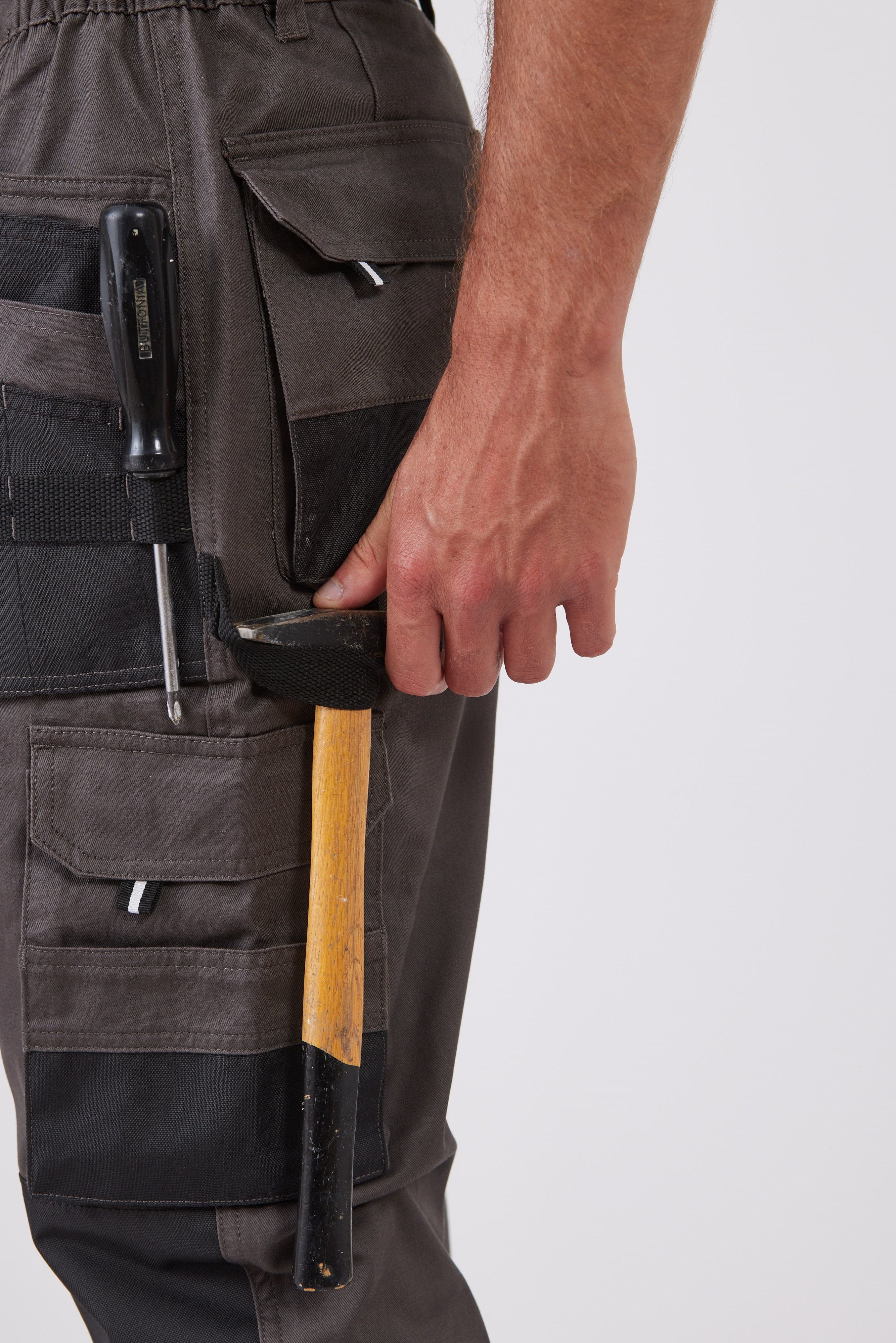 מכנסי עבודה מקצועיים לבנאים - אפור עכבר WORKER