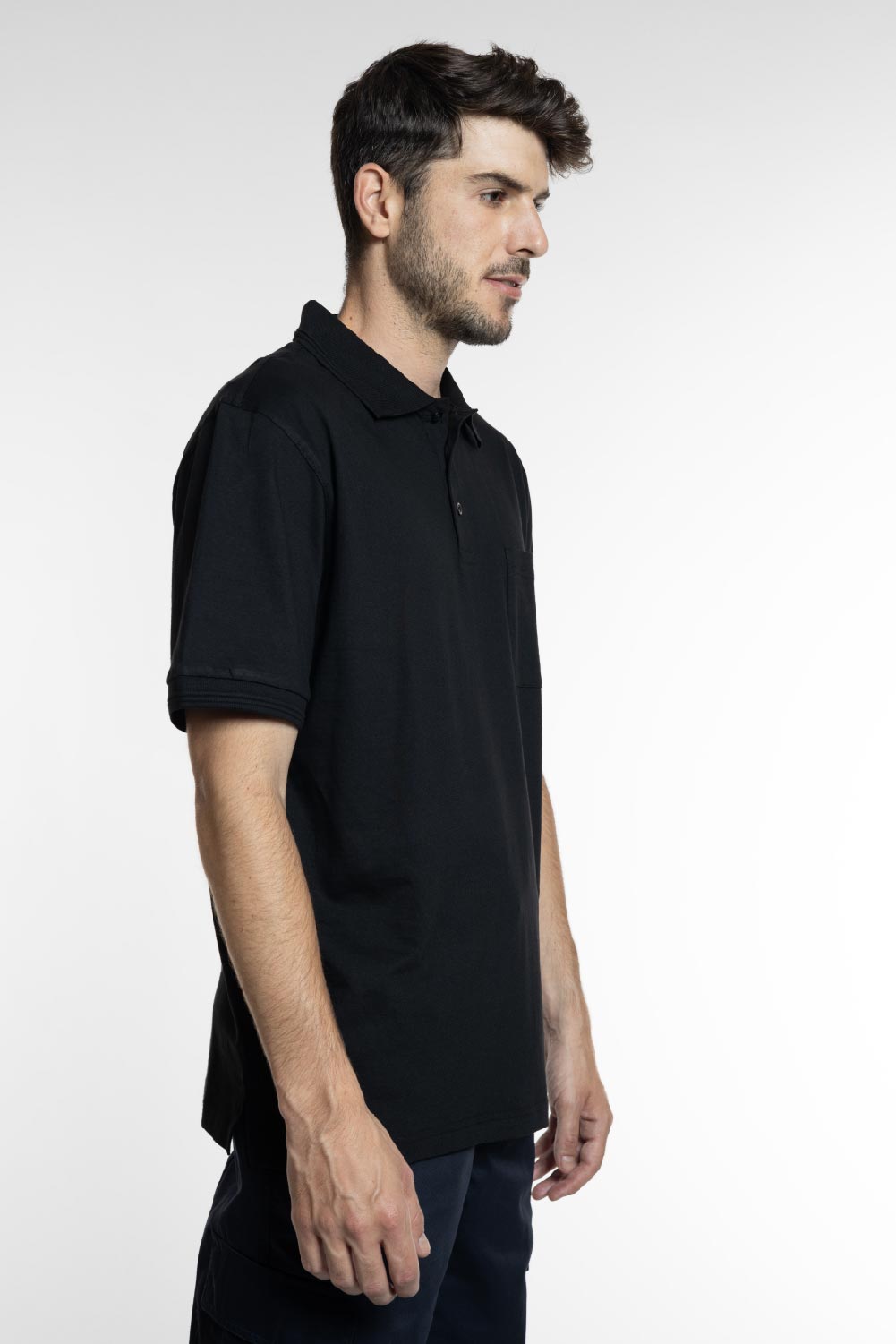 חולצת פולו כותנה עם כיס - שחור WORKER