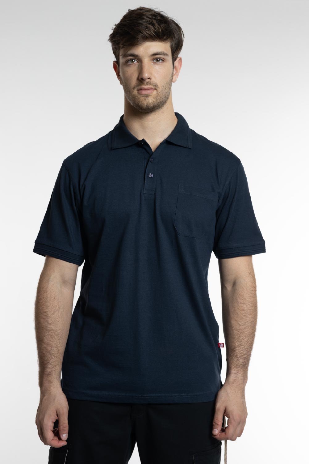 חולצת פולו כותנה עם כיס - כחול כהה WORKER
