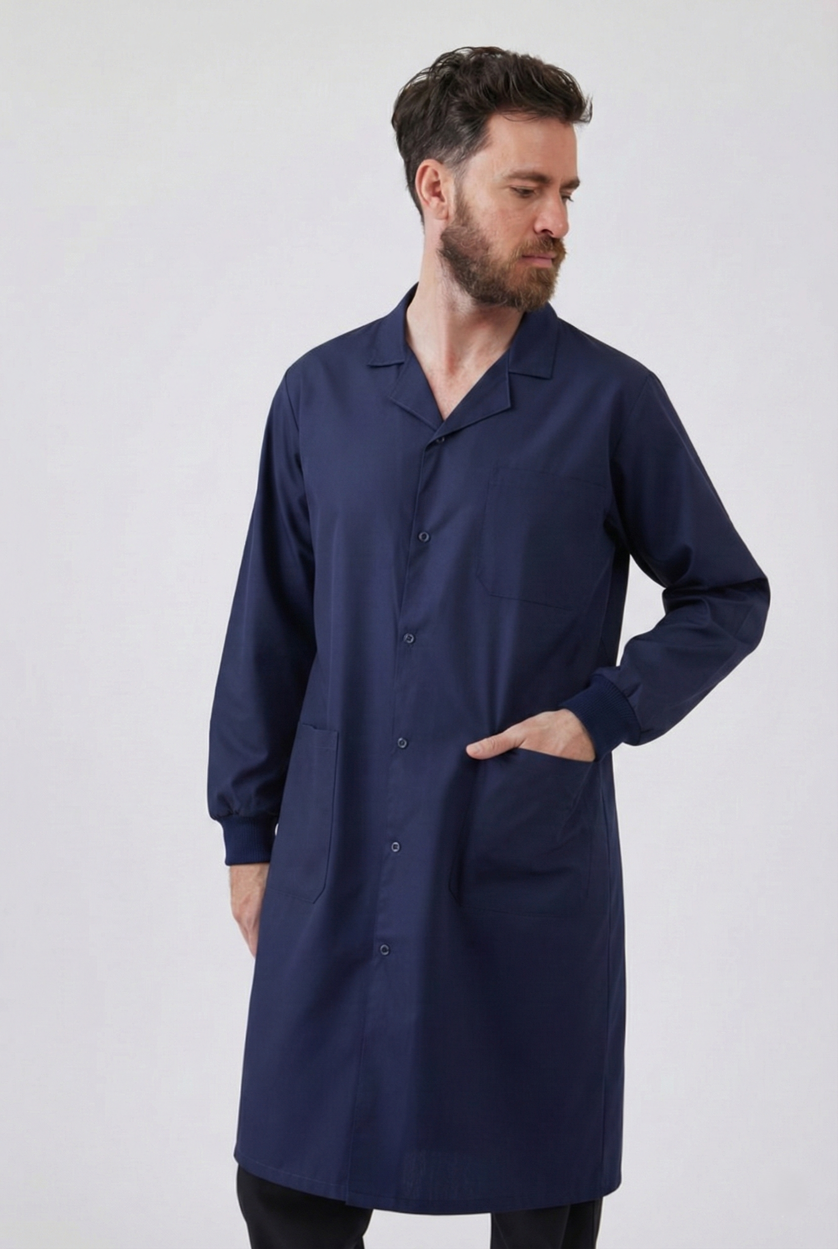 חלוק עם כיסים חיצוניים ומנג'ט - כחול כהה WORKER