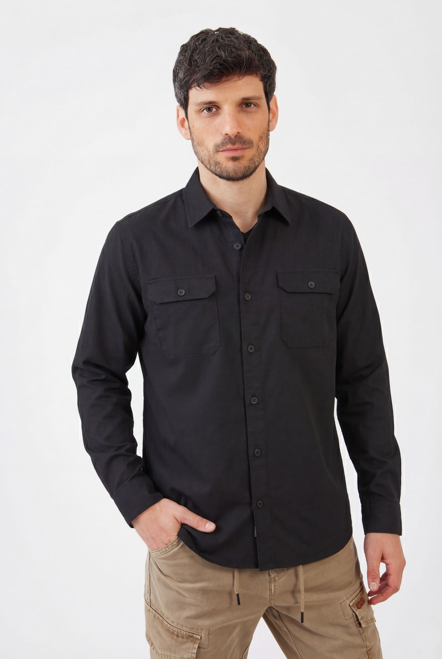 חולצת עבודה מכופתרת לרתכים - כחול כהה WORKER