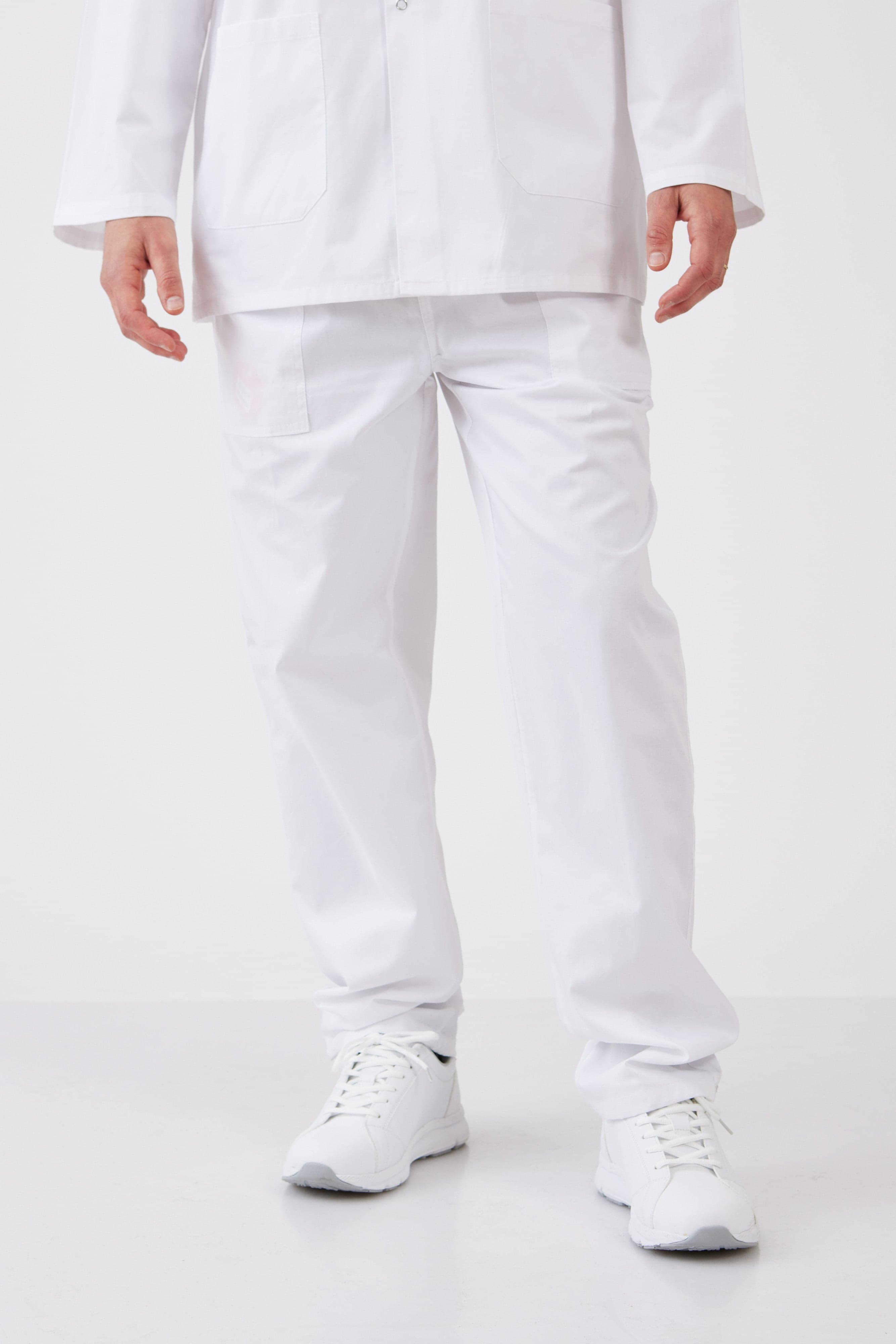 מכנסי עבודה עם גומי מלא - לבן WORKER