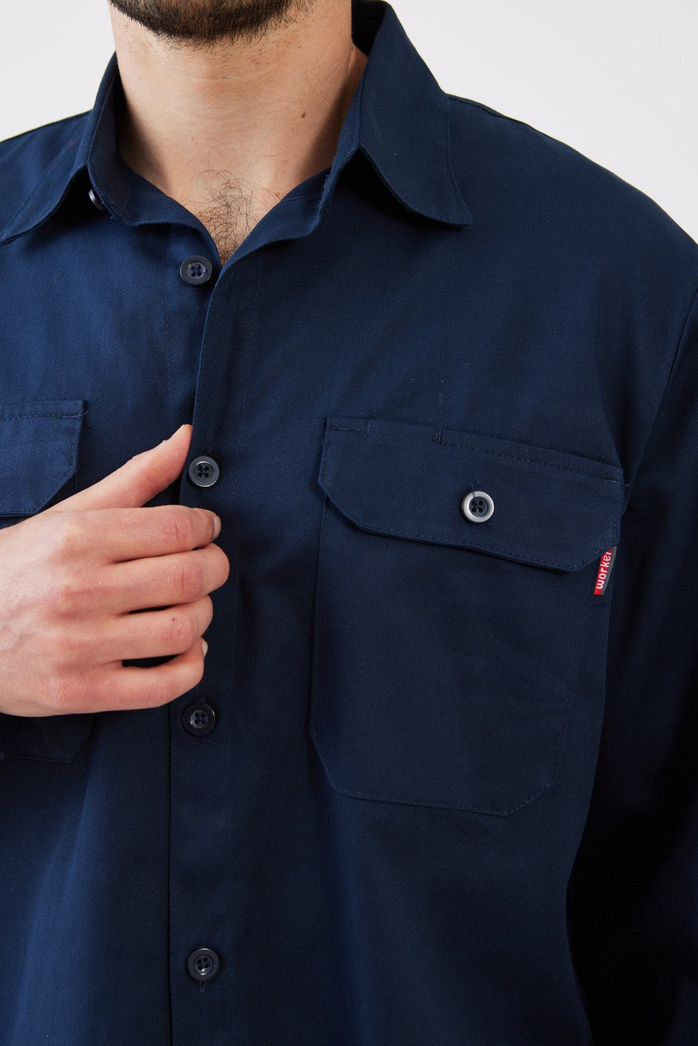 חולצת עבודה כותנה שרוול ארוך - כחול כהה WORKER