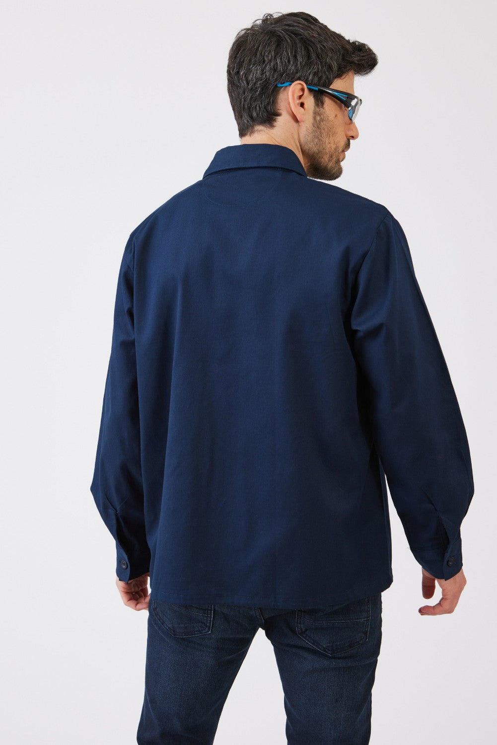 חולצת עבודה כותנה שרוול ארוך - כחול כהה WORKER