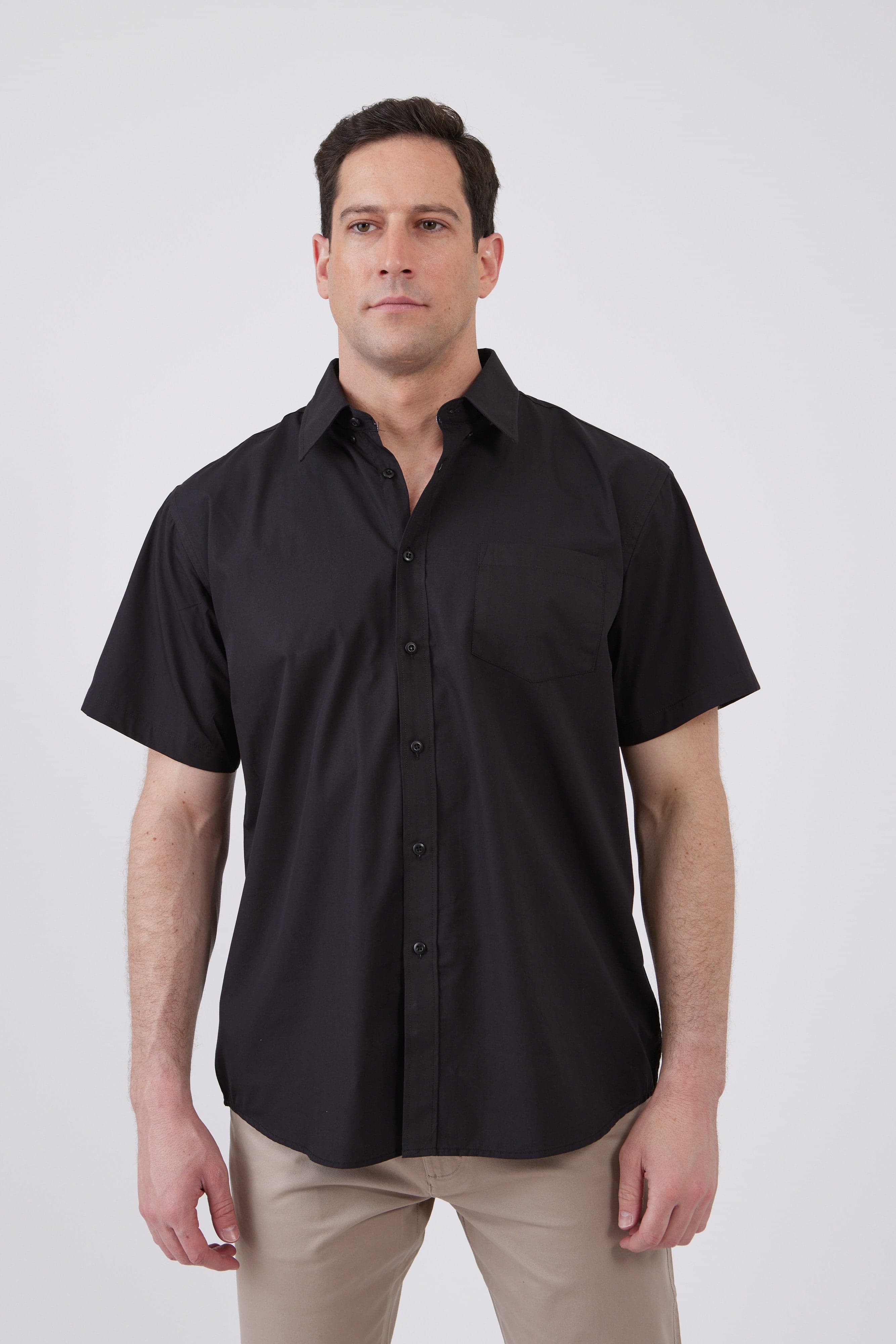 חולצה מכופתרת אלגנט שרוול קצר - שחור WORKER