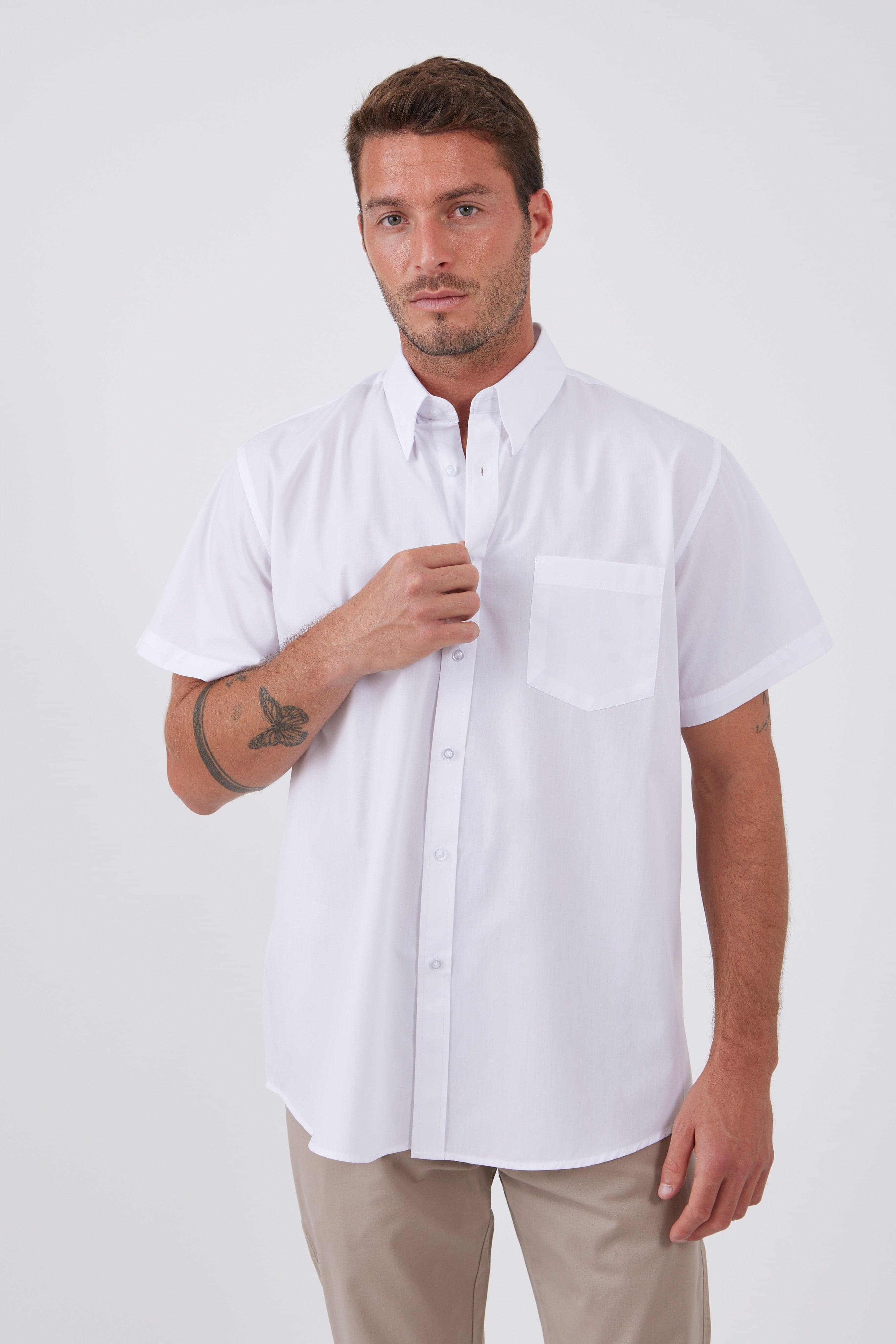 חולצה מכופתרת אלגנט שרוול קצר - לבן WORKER