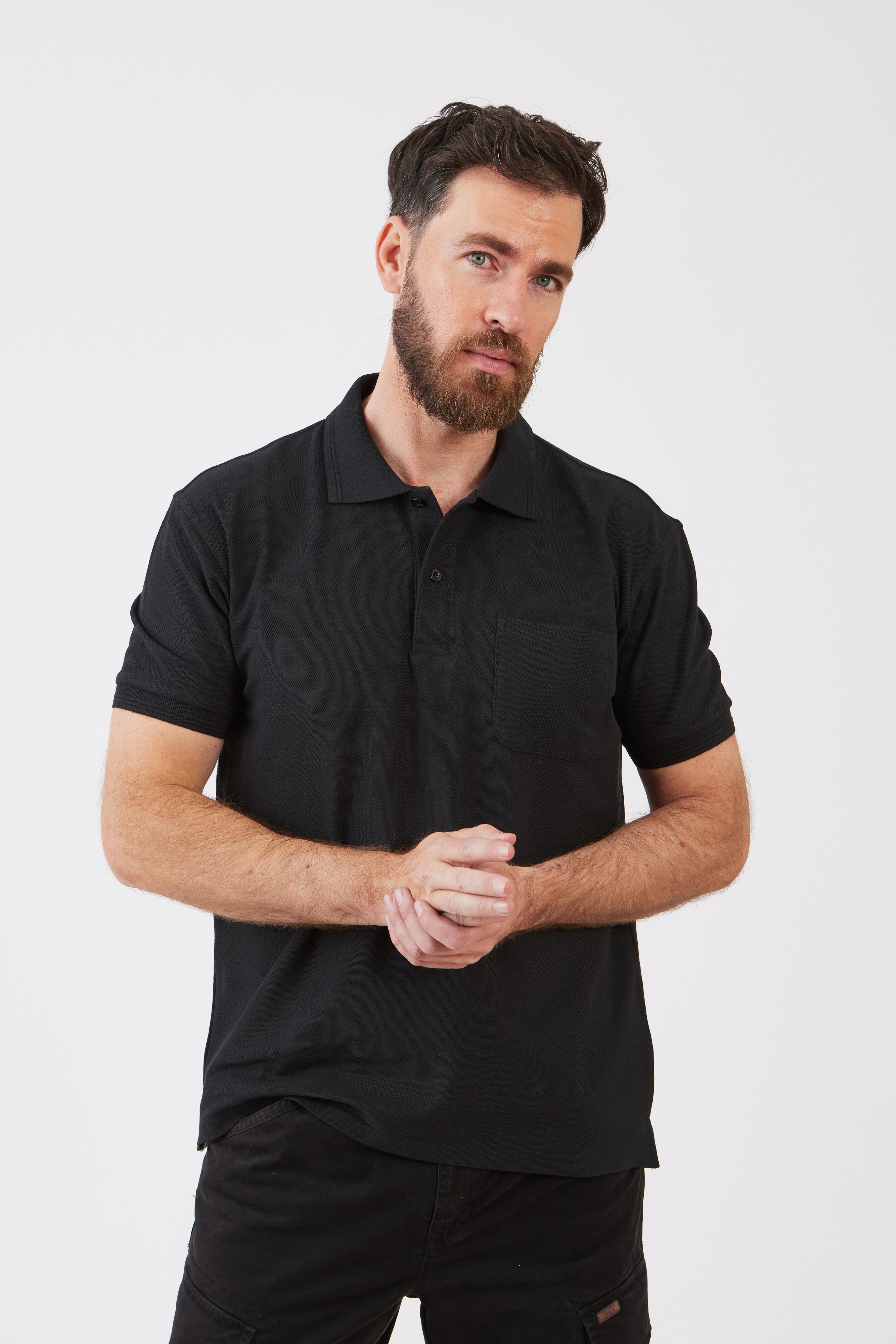 חולצת פולו עם כיס - שחור WORKER