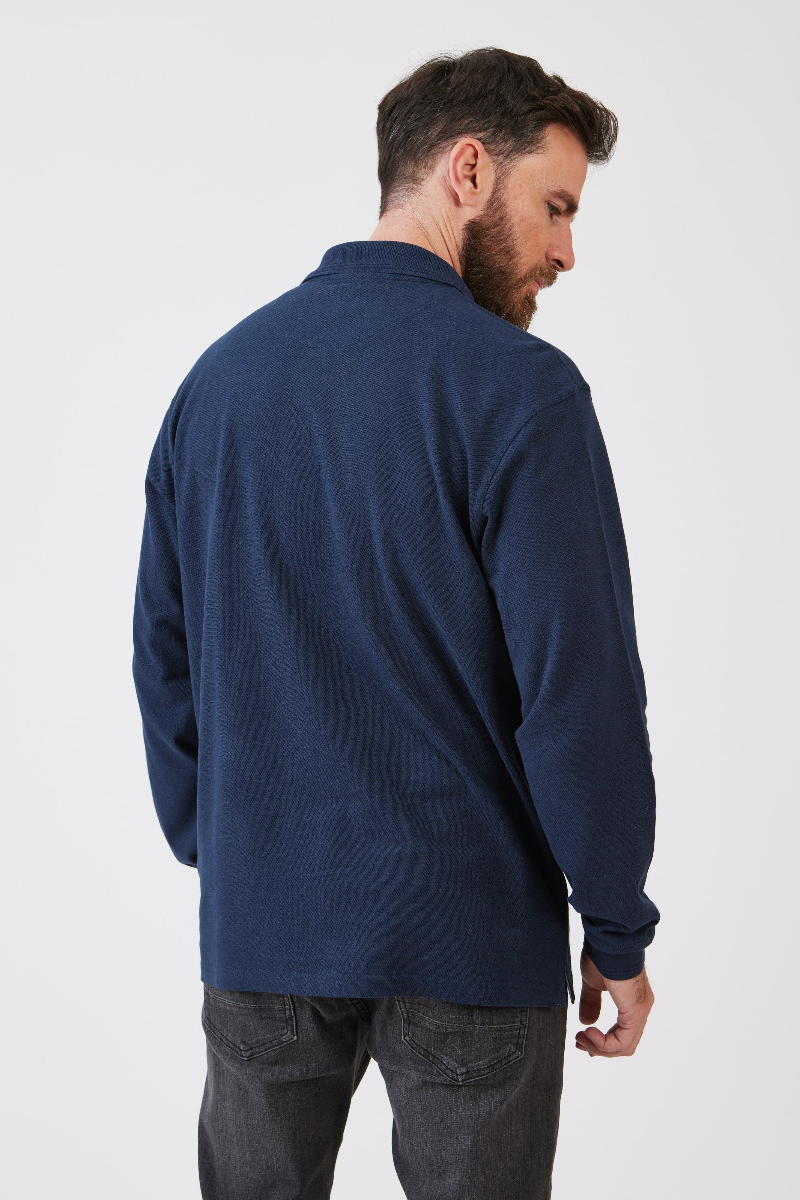 חולצת פולו שרוול ארוך עם כיס מידות גדולות - כחול כהה WORKER