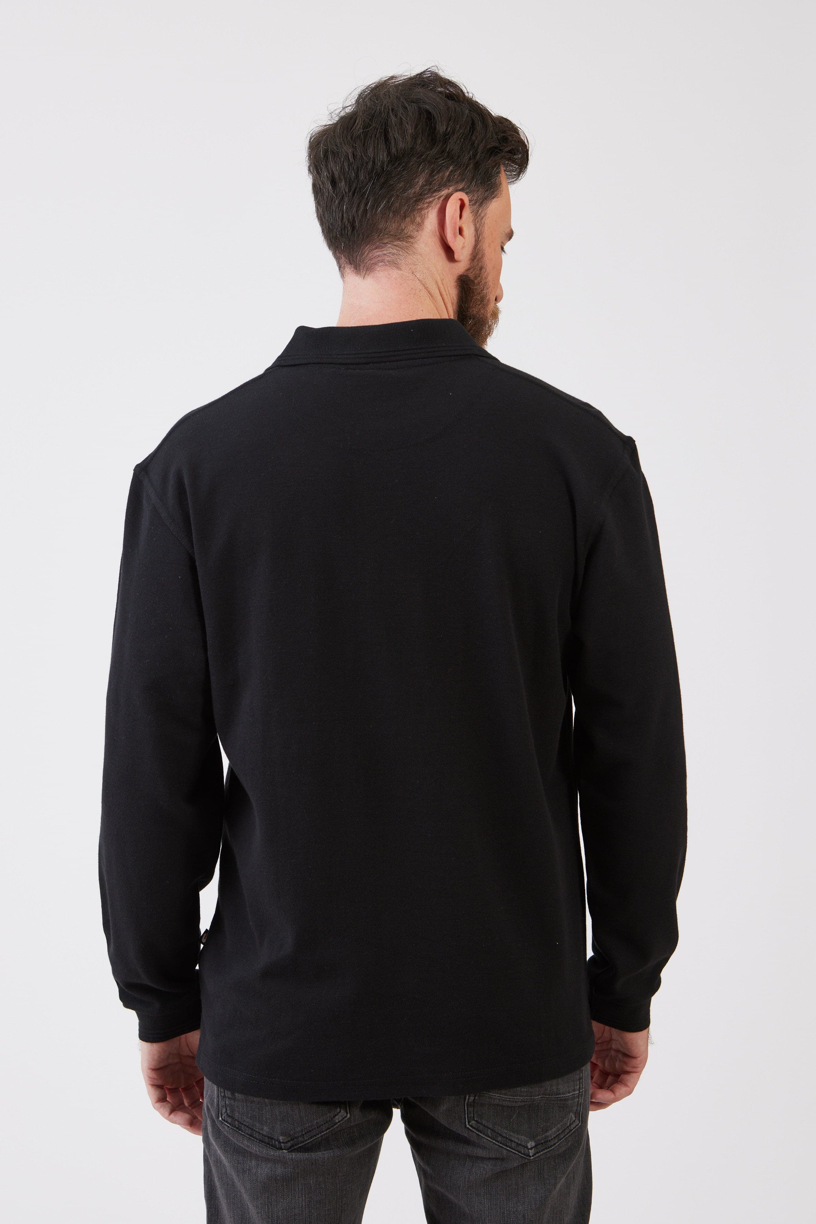 חולצת פולו שרוול ארוך עם כיס - שחור WORKER