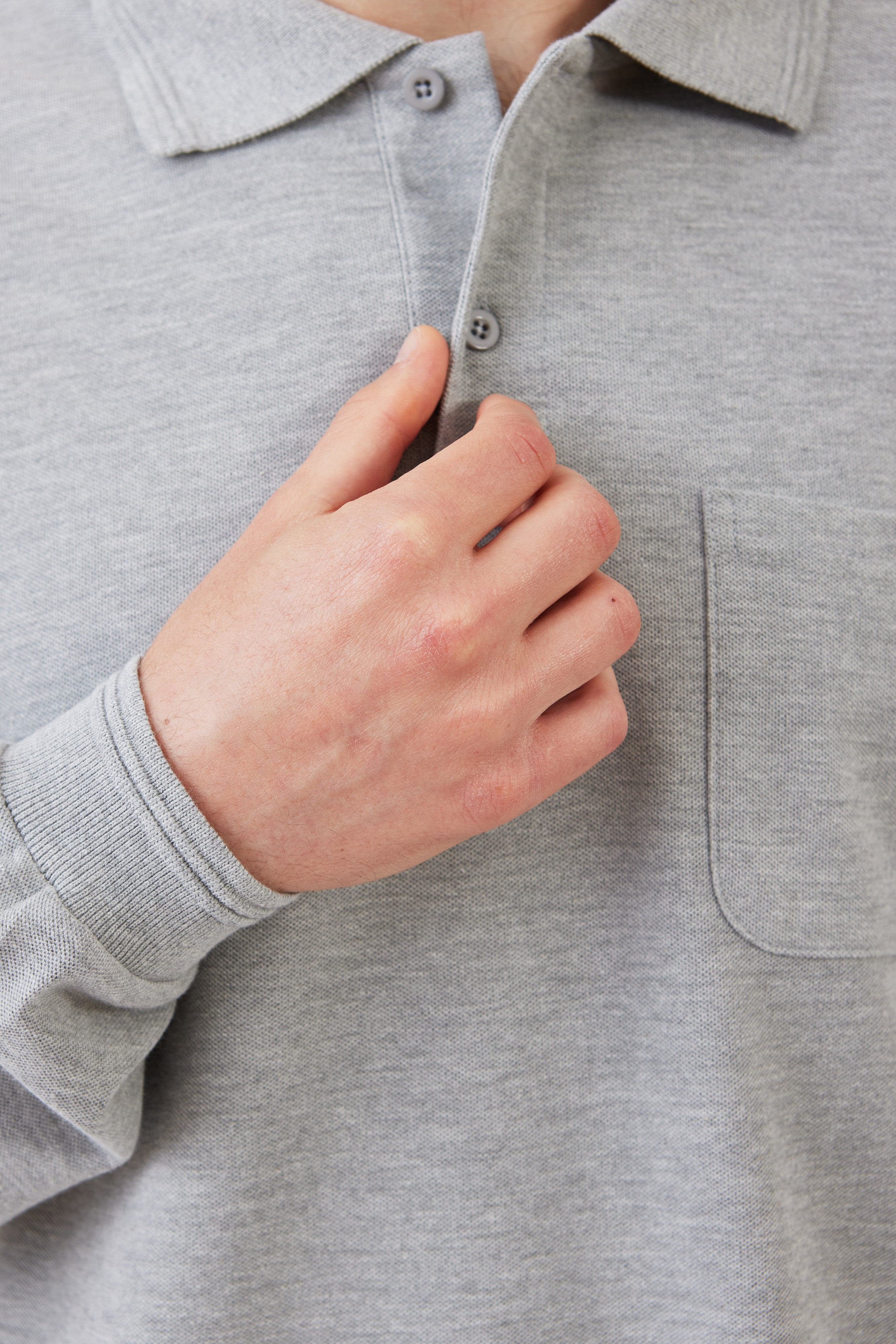 חולצת פולו שרוול ארוך עם כיס - מלאנז' WORKER