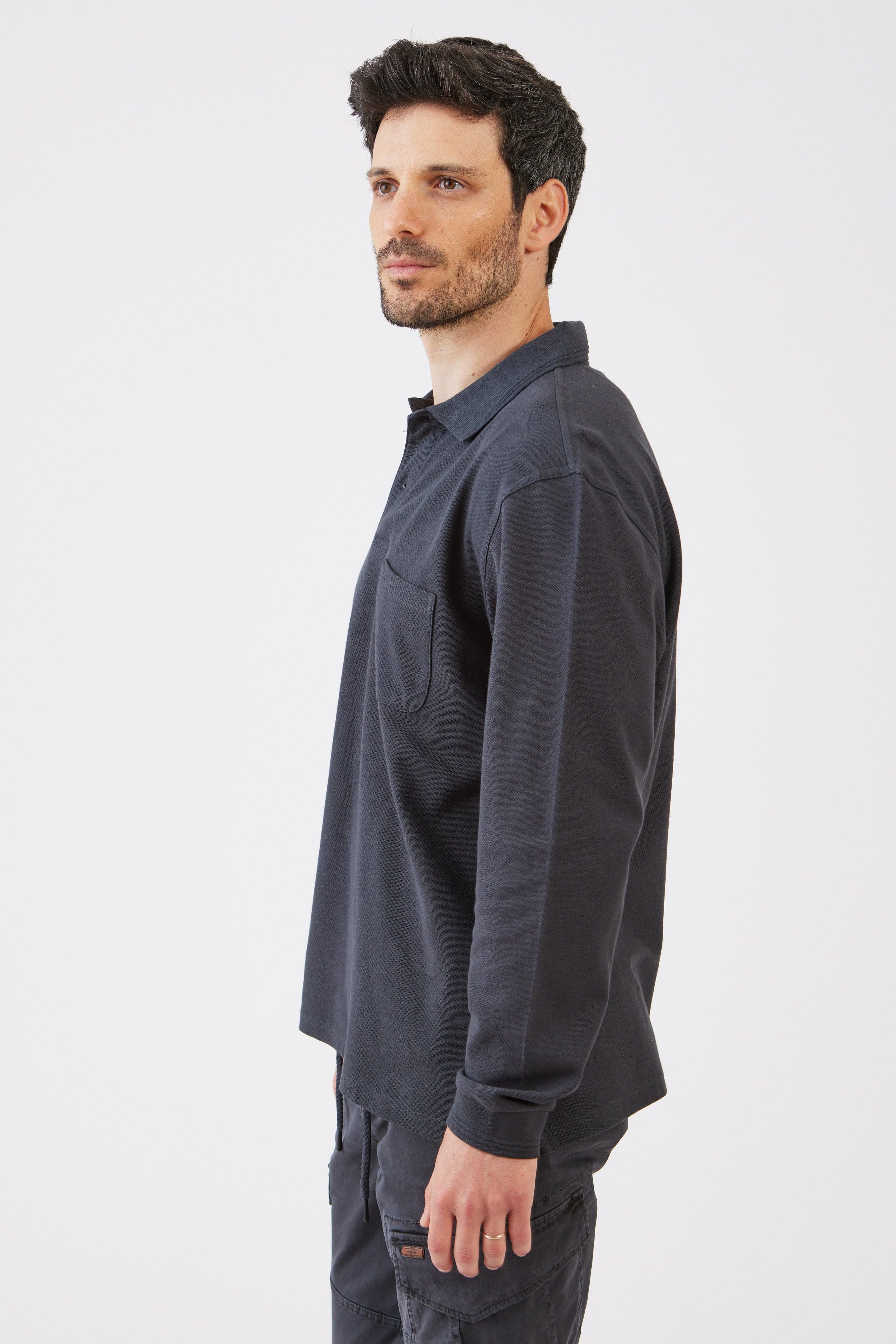 חולצת פולו שרוול ארוך עם כיס - אפור עכבר WORKER