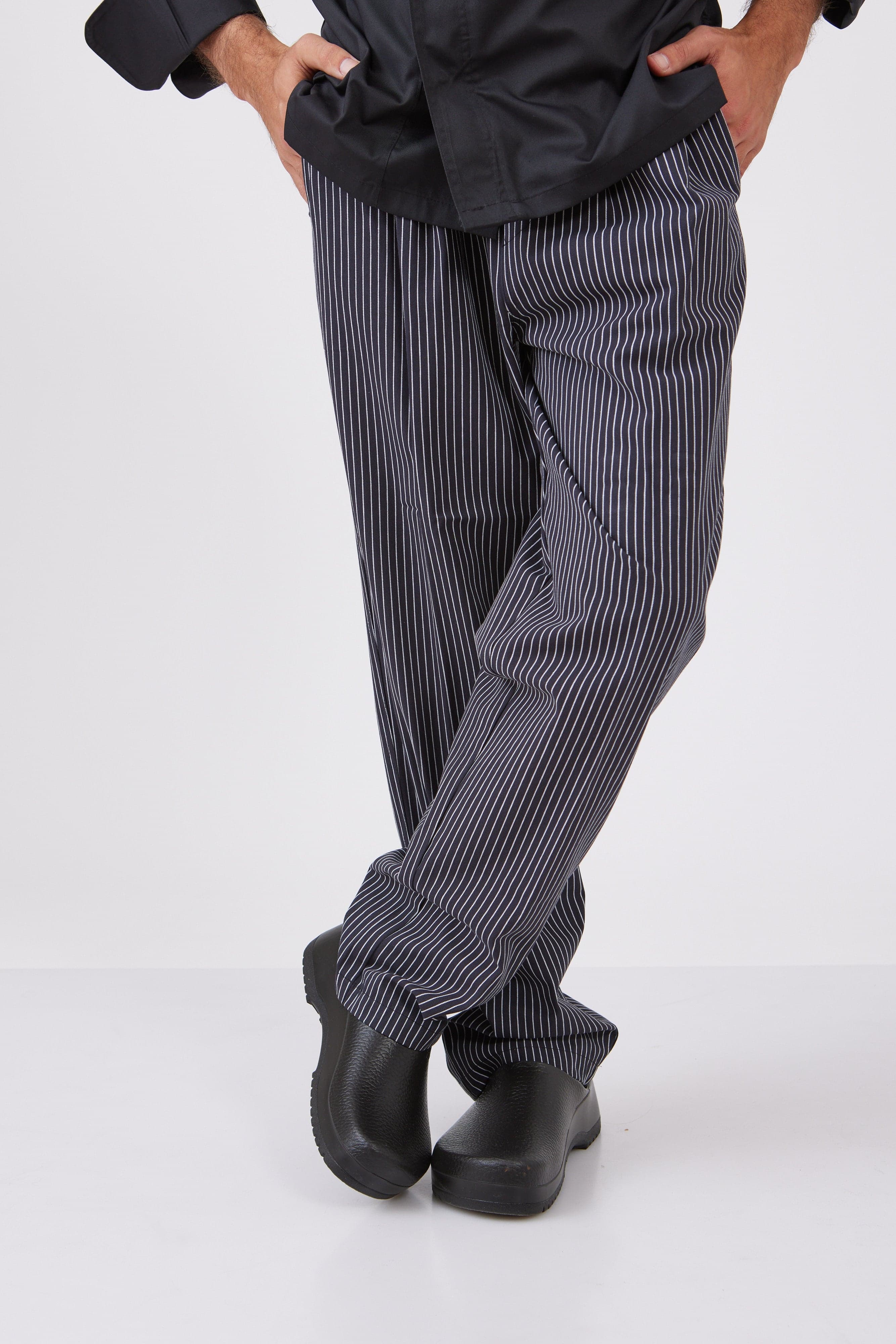 מכנסי שף עם פסים - שחור לבן WORKER