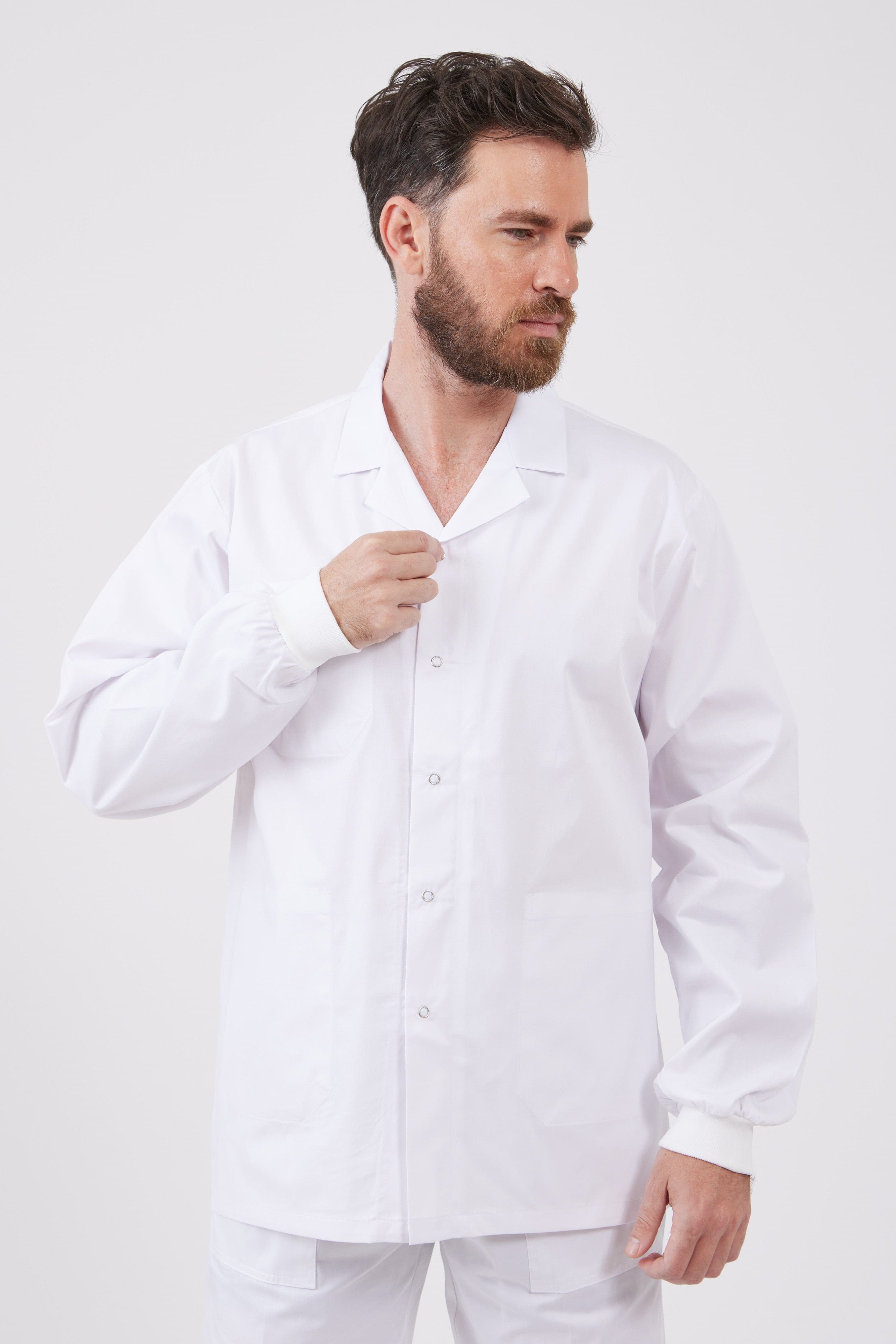 מקטורן עם כיסים פנימיים ומנג'ט - לבן WORKER